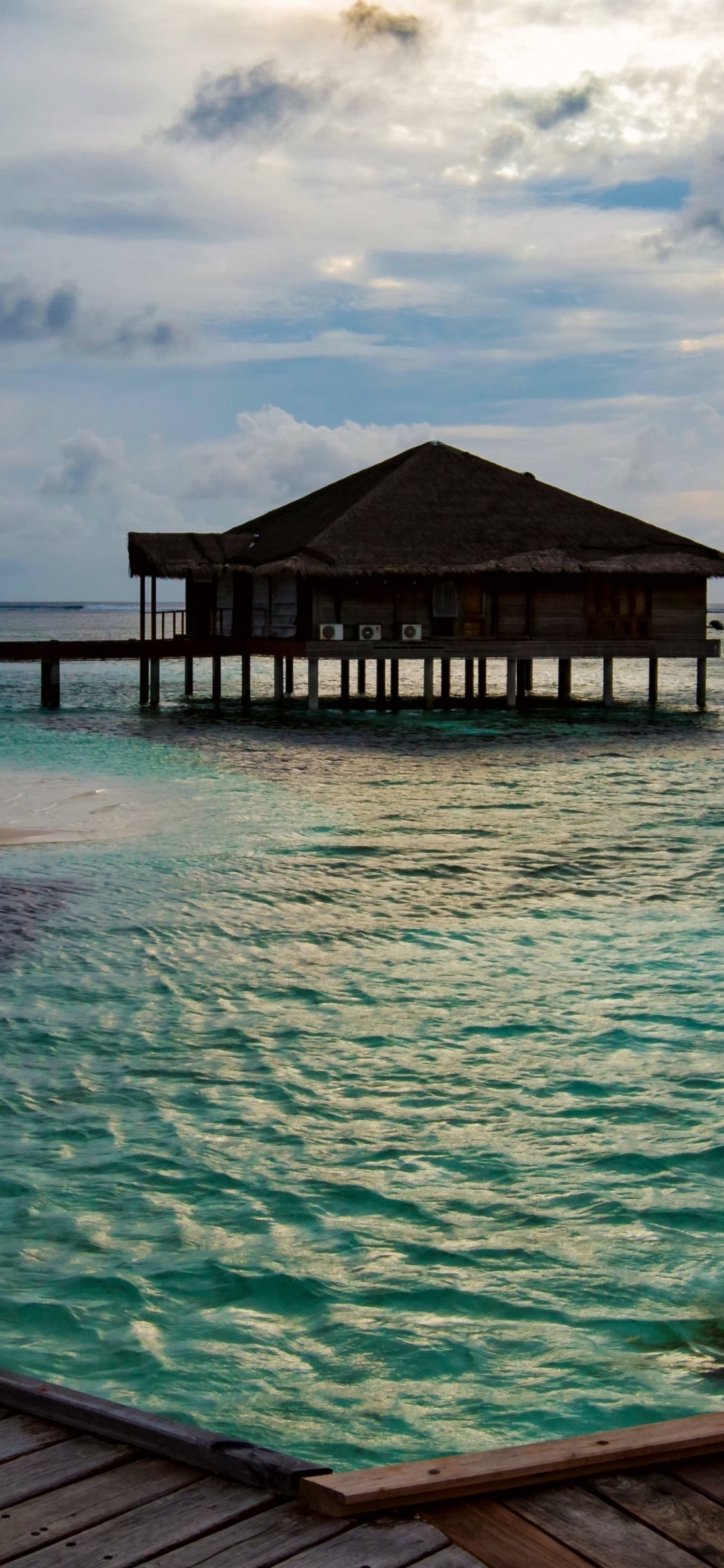 Muelle de Madera Marrón Sobre el Mar Azul Bajo un Cielo Azul Durante el Día. Wallpaper in 1125x2436 Resolution