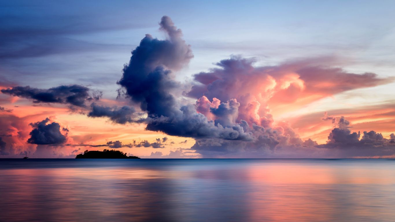 Cloud, Sonnenuntergang, Natur, Horizont, Meer. Wallpaper in 1366x768 Resolution