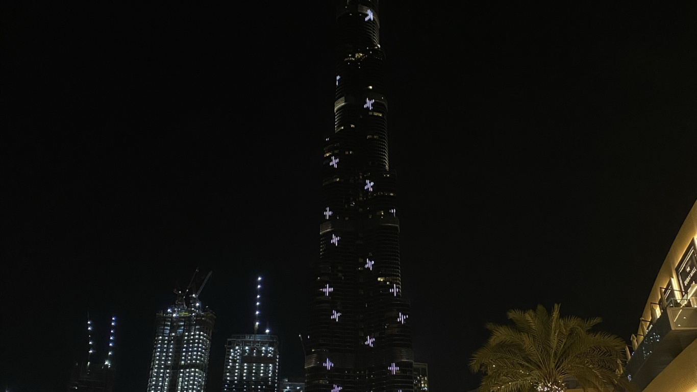 Dubaï, Burj Khalifa, Nuit, L'espace Public, Obscurité. Wallpaper in 1366x768 Resolution