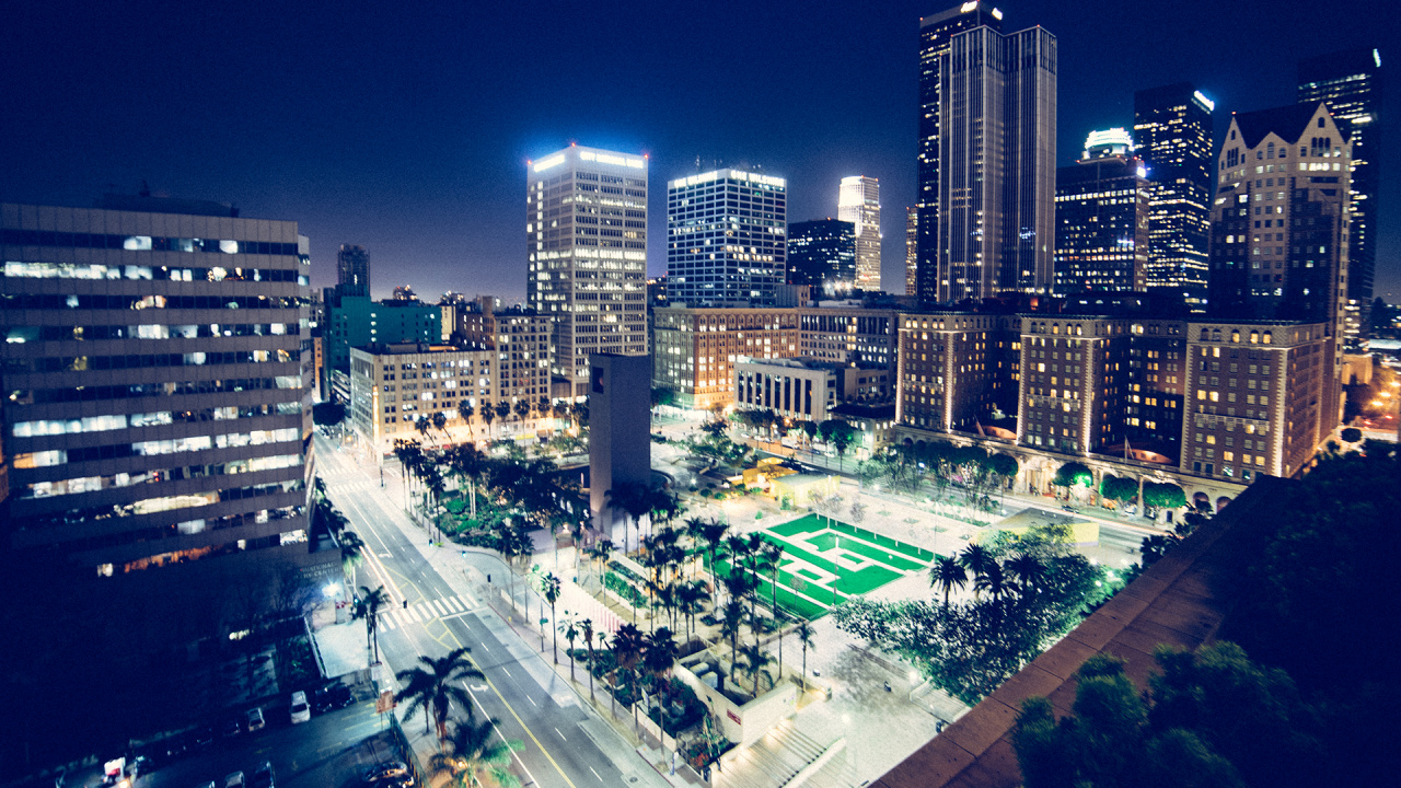 Aerial View of City Buildings During Night Time. Wallpaper in 1280x720 Resolution