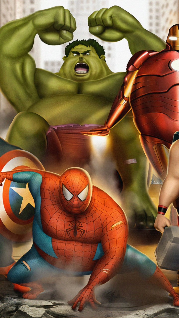 Fat Heroes, Superhero, Hero, Character, Marvel Comics. Wallpaper in 720x1280 Resolution