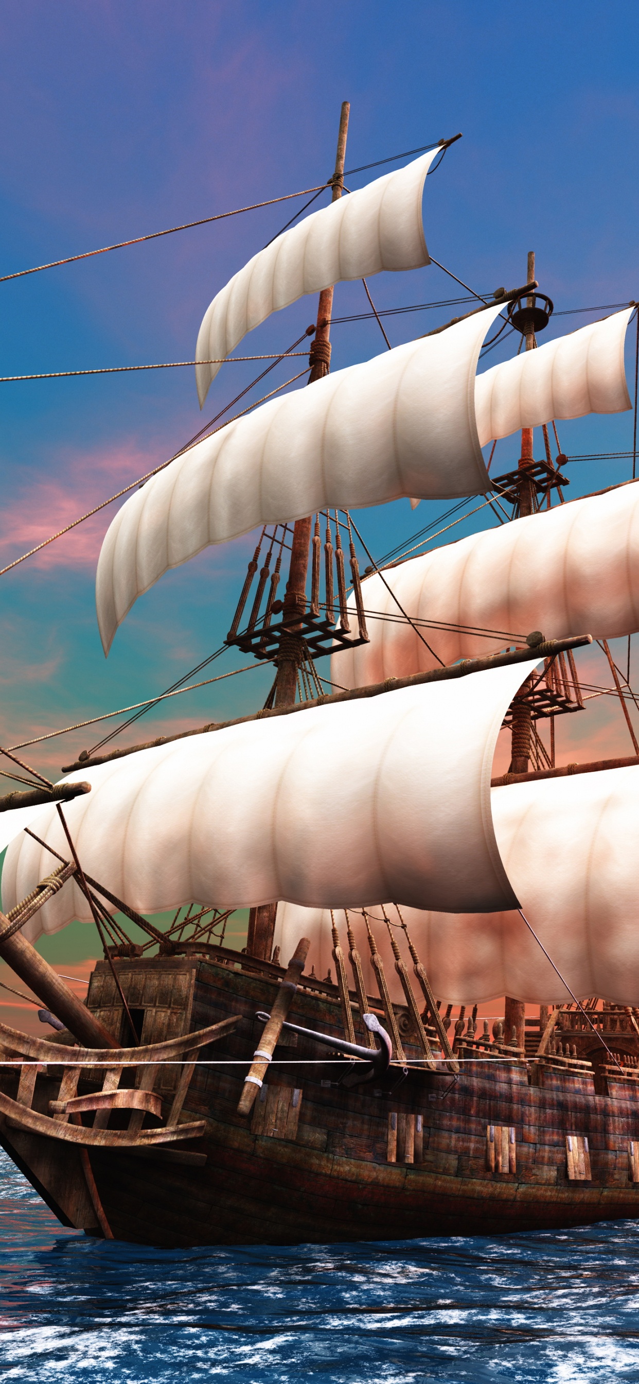 Brown and White Sail Ship on Sea During Sunset. Wallpaper in 1242x2688 Resolution