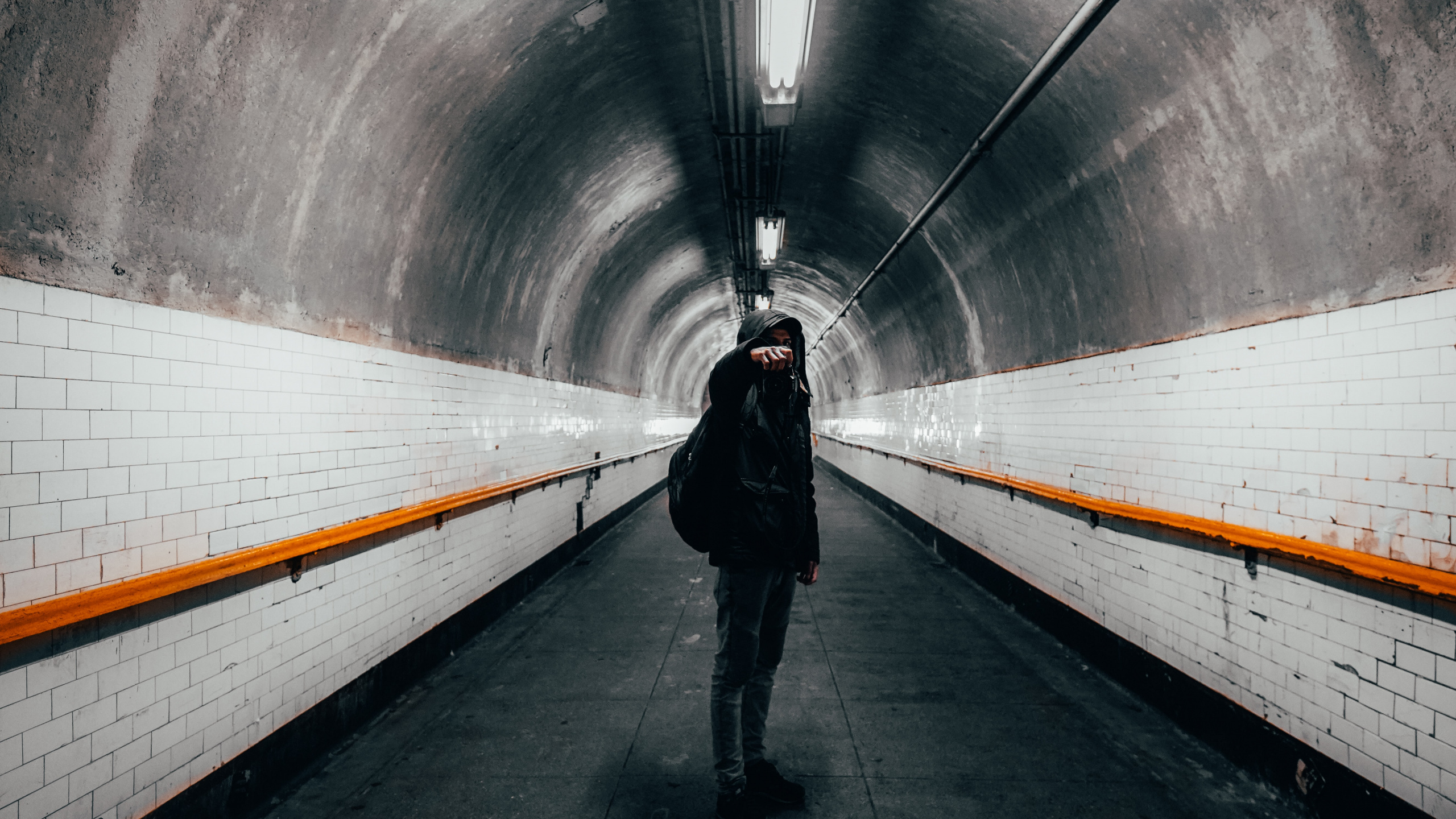 Light, Camera, Road Surface, Grey, Tunnel. Wallpaper in 2560x1440 Resolution