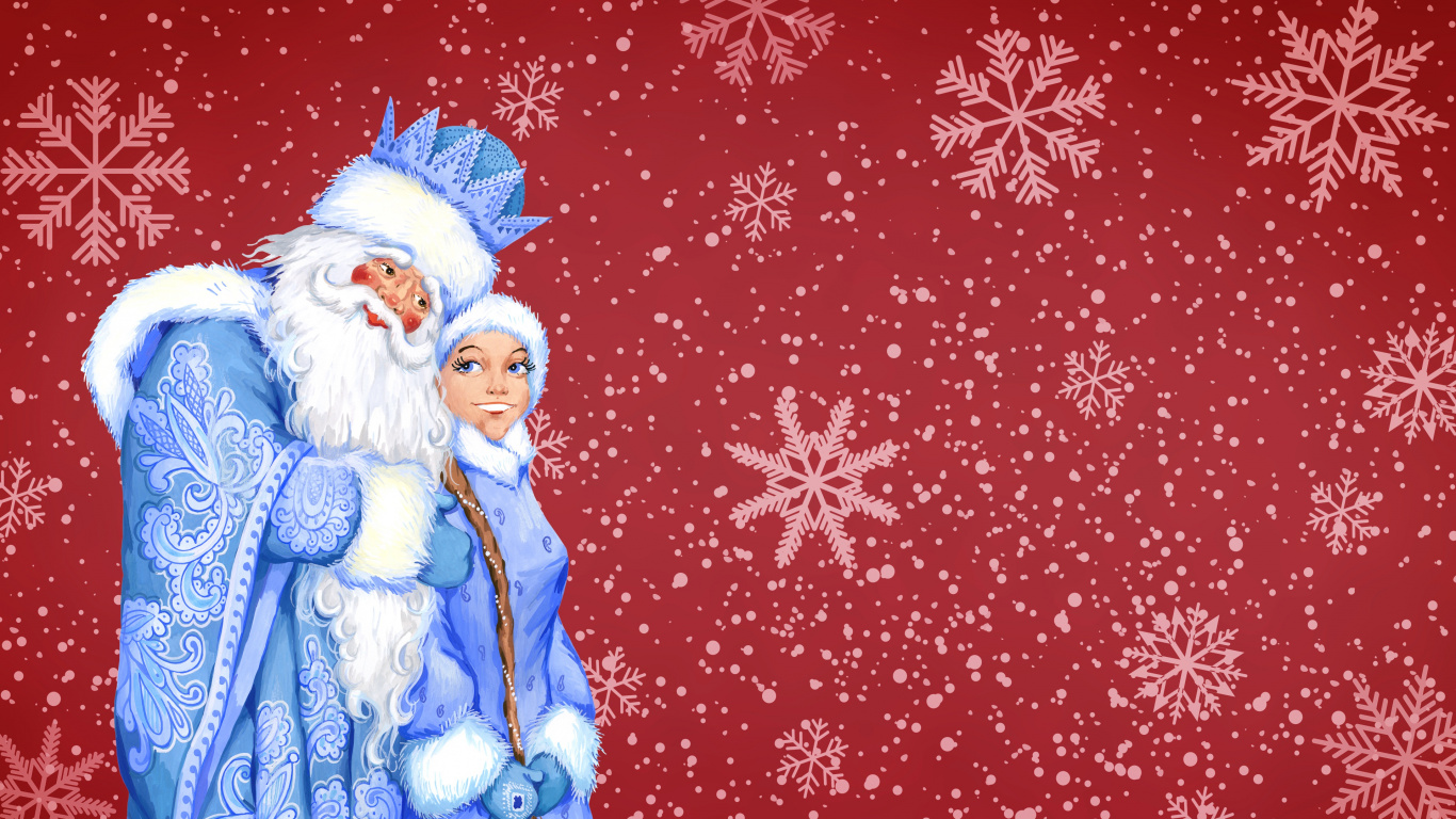 Nouvelle Année, Santa Claus, Le Jour De Noël, Snegourotchka, Hiver. Wallpaper in 1366x768 Resolution