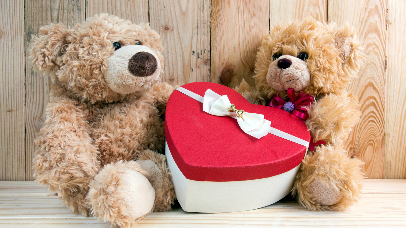Teddy Bear, Heart, Stuffed Toy, Toy, Plush. Wallpaper in 1366x768 Resolution