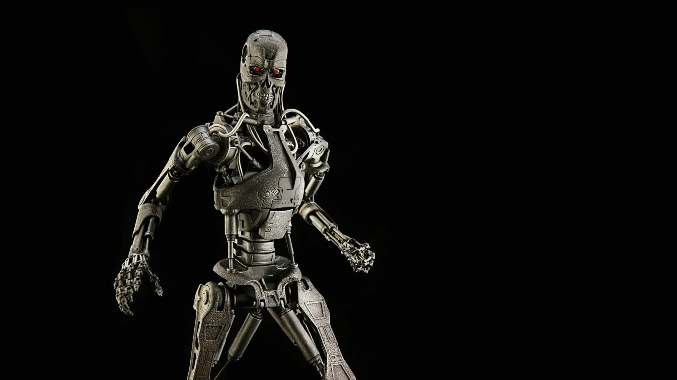 Black and Gray Robot Illustration. Wallpaper in 1366x768 Resolution