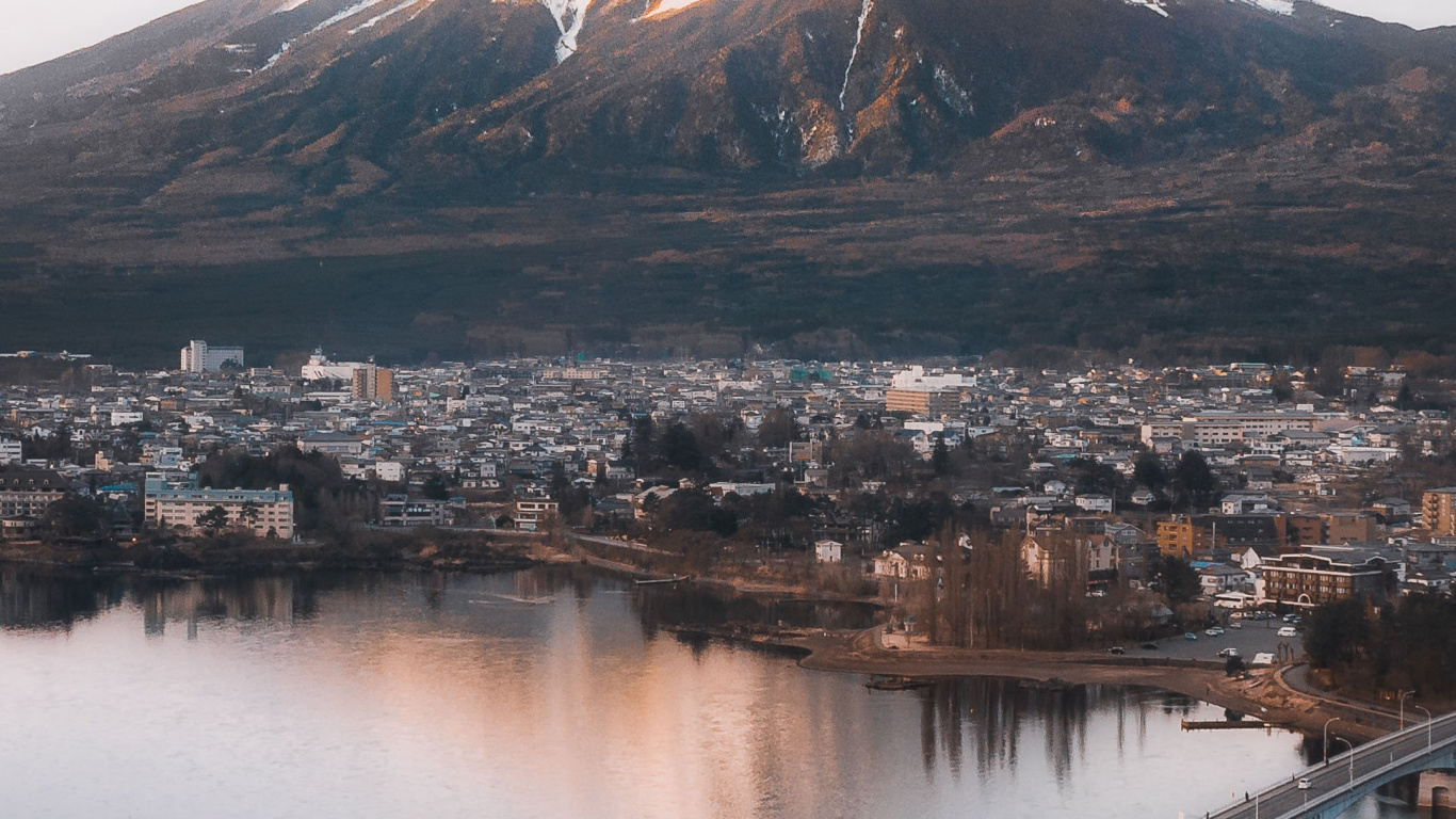 Kawaguchi, Mount Fuji, Mount Scenery, Wasser, Cloud. Wallpaper in 1366x768 Resolution