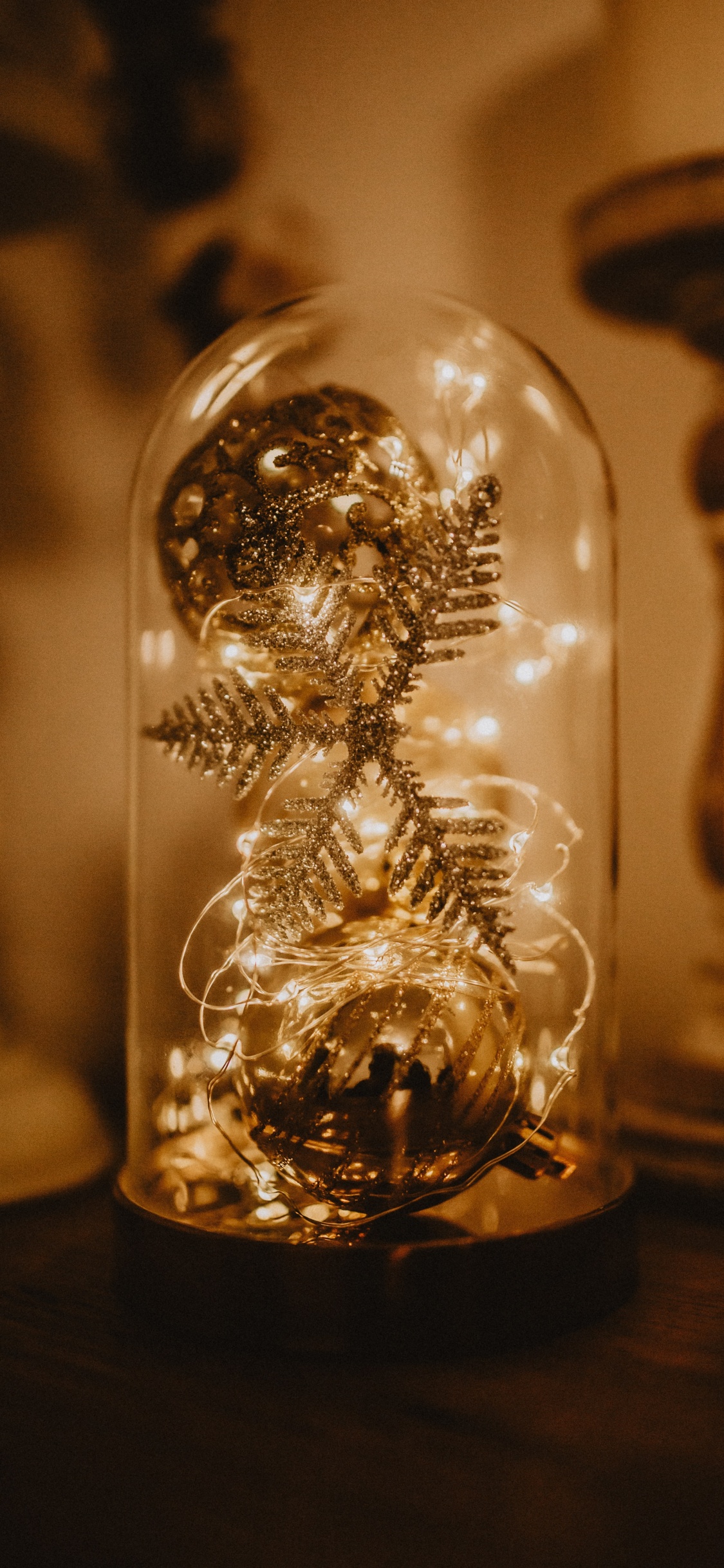 Clear Glass Ball on Brown Wooden Table. Wallpaper in 1125x2436 Resolution