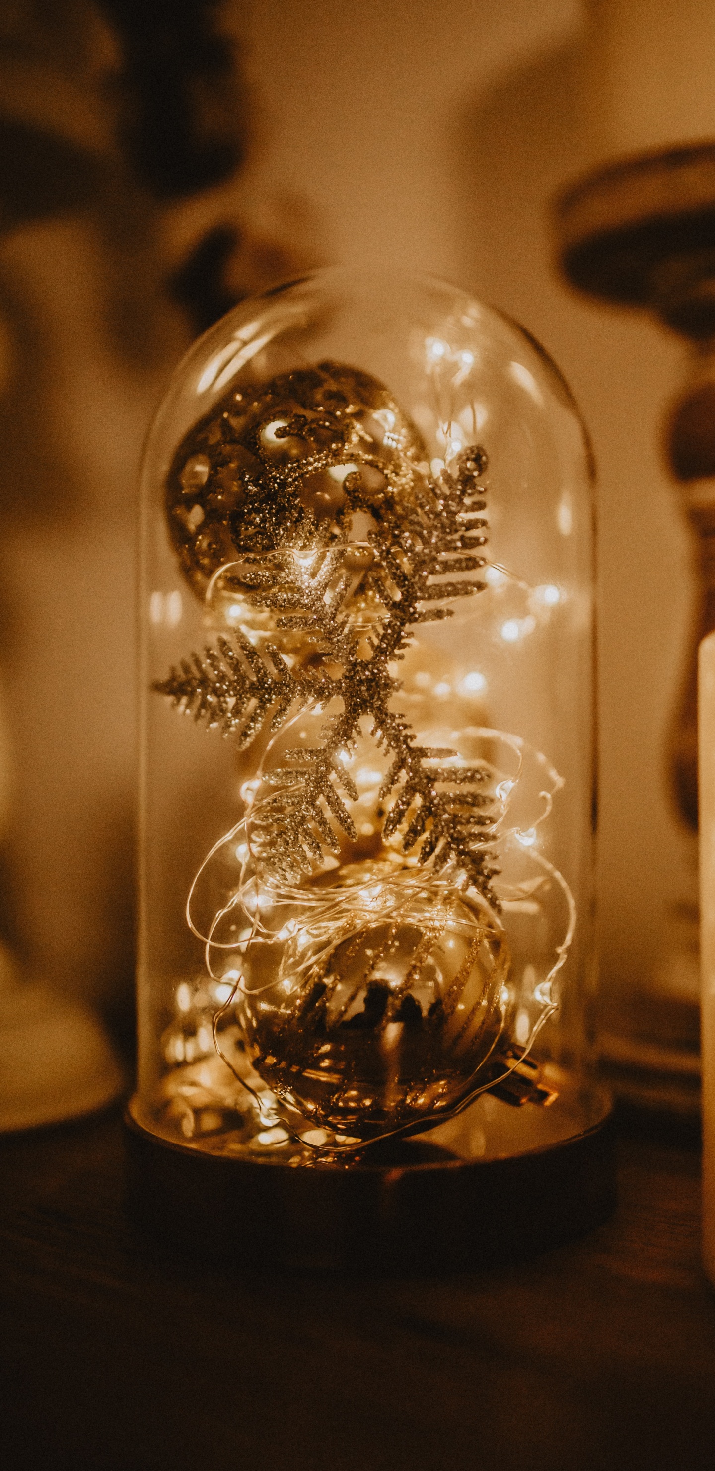 Clear Glass Ball on Brown Wooden Table. Wallpaper in 1440x2960 Resolution