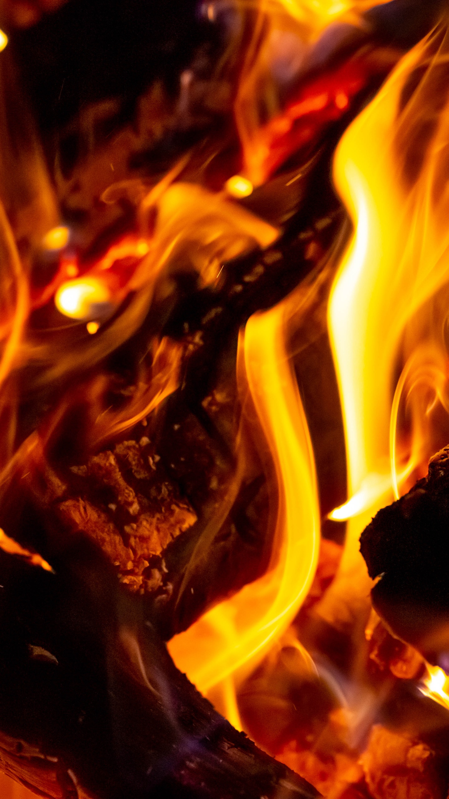 Orange and Black Fire in Close up Photography. Wallpaper in 1440x2560 Resolution