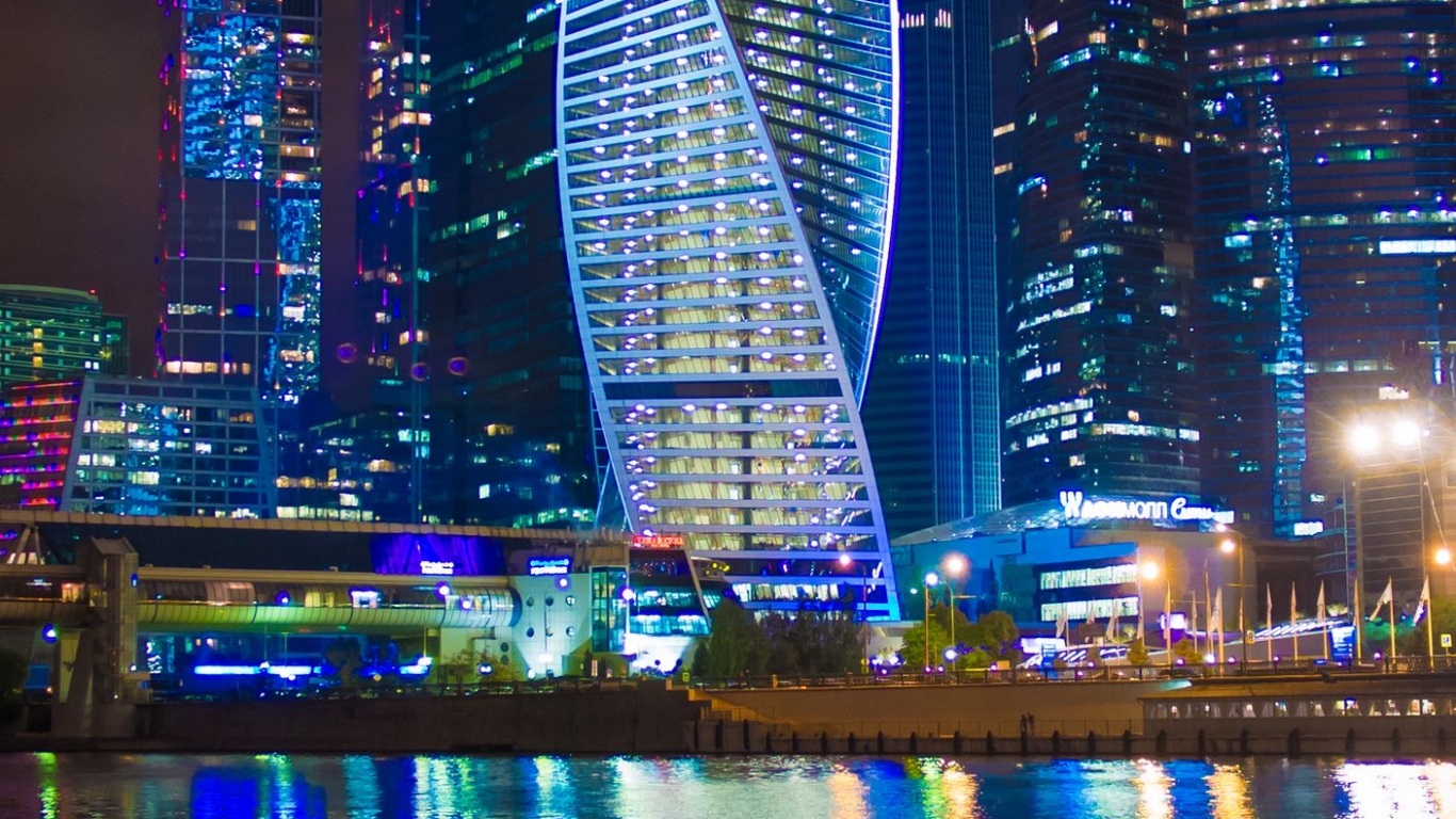 莫斯科, 紫色的, 塔块, 电力, 城市景观 壁纸 1366x768 允许