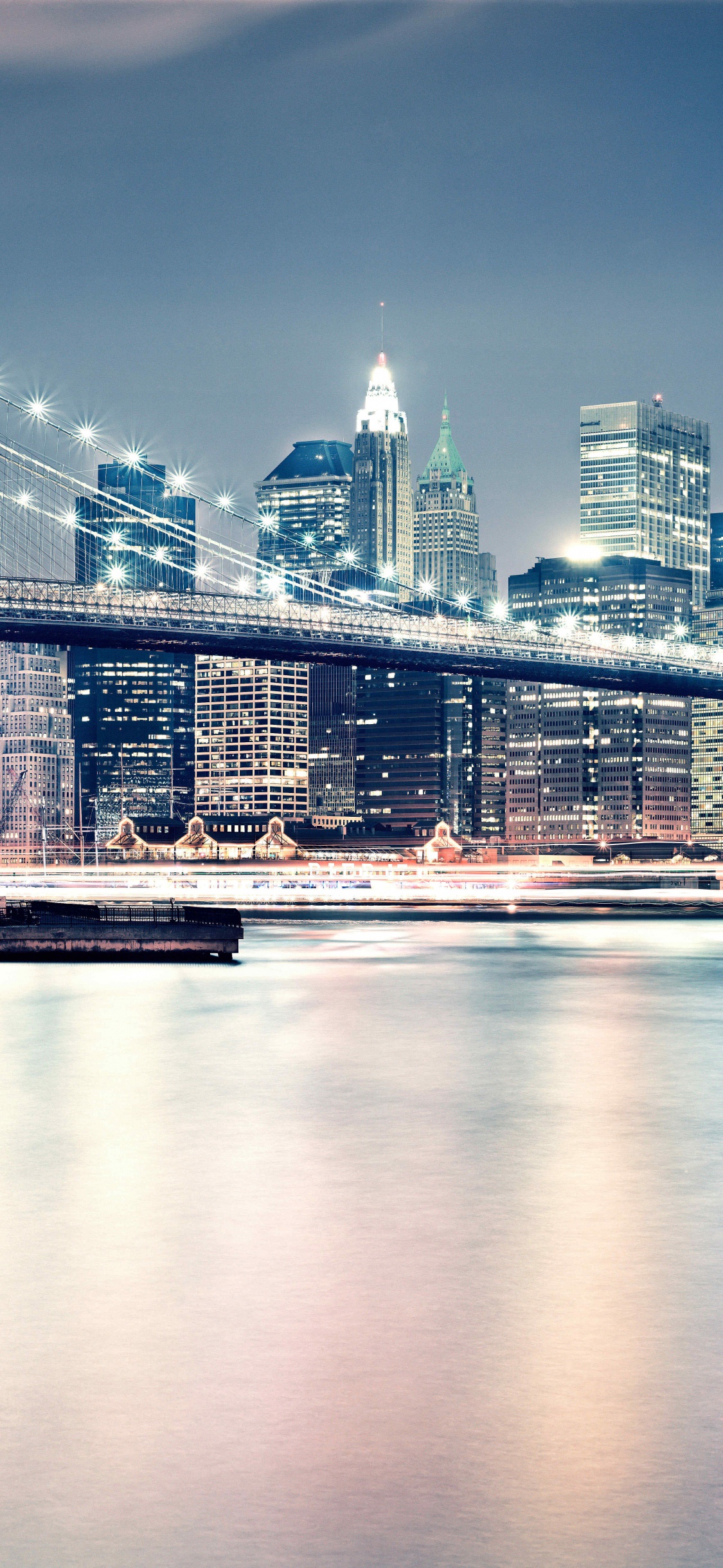 布鲁克林大桥, 城市景观, 城市, 反射, 天际线 壁纸 1125x2436 允许