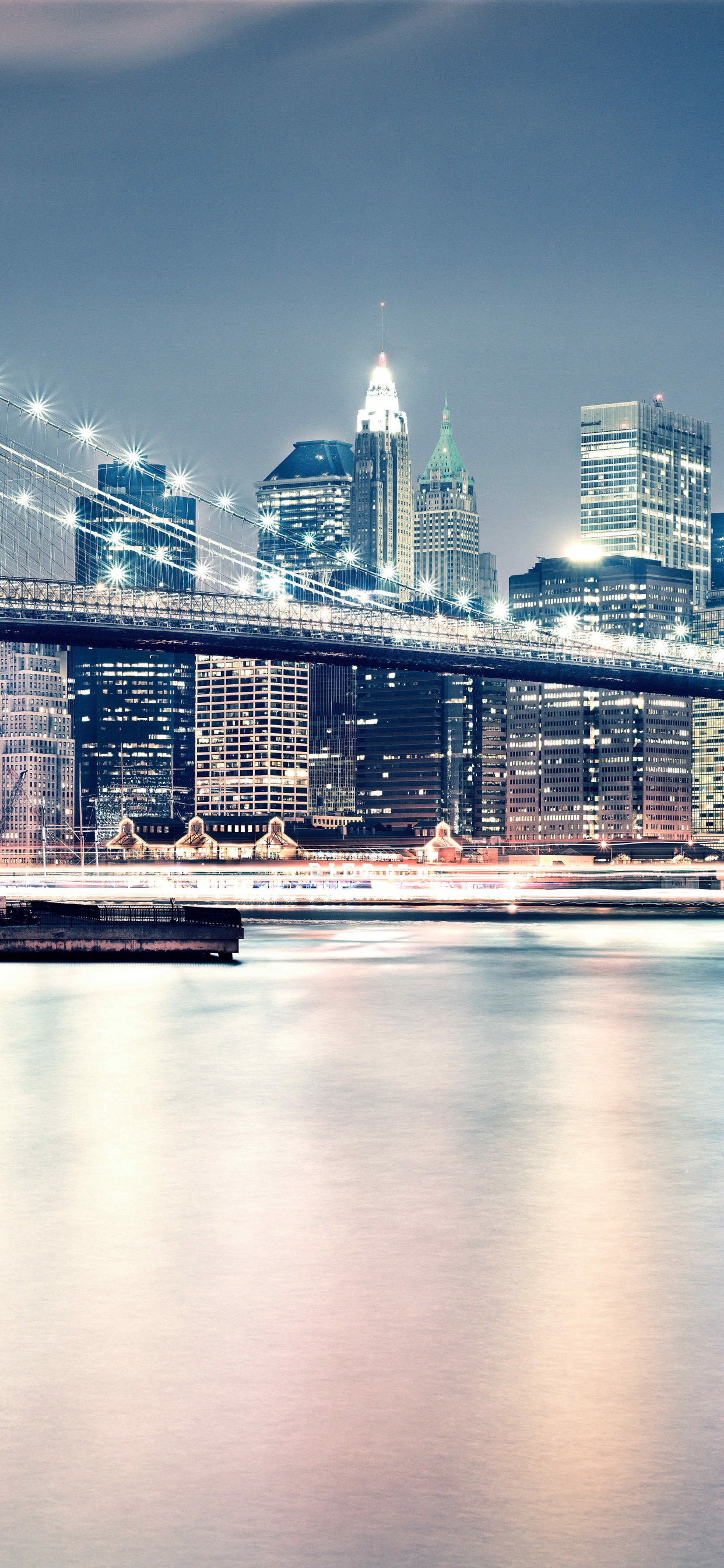 布鲁克林大桥, 城市景观, 城市, 反射, 天际线 壁纸 1242x2688 允许