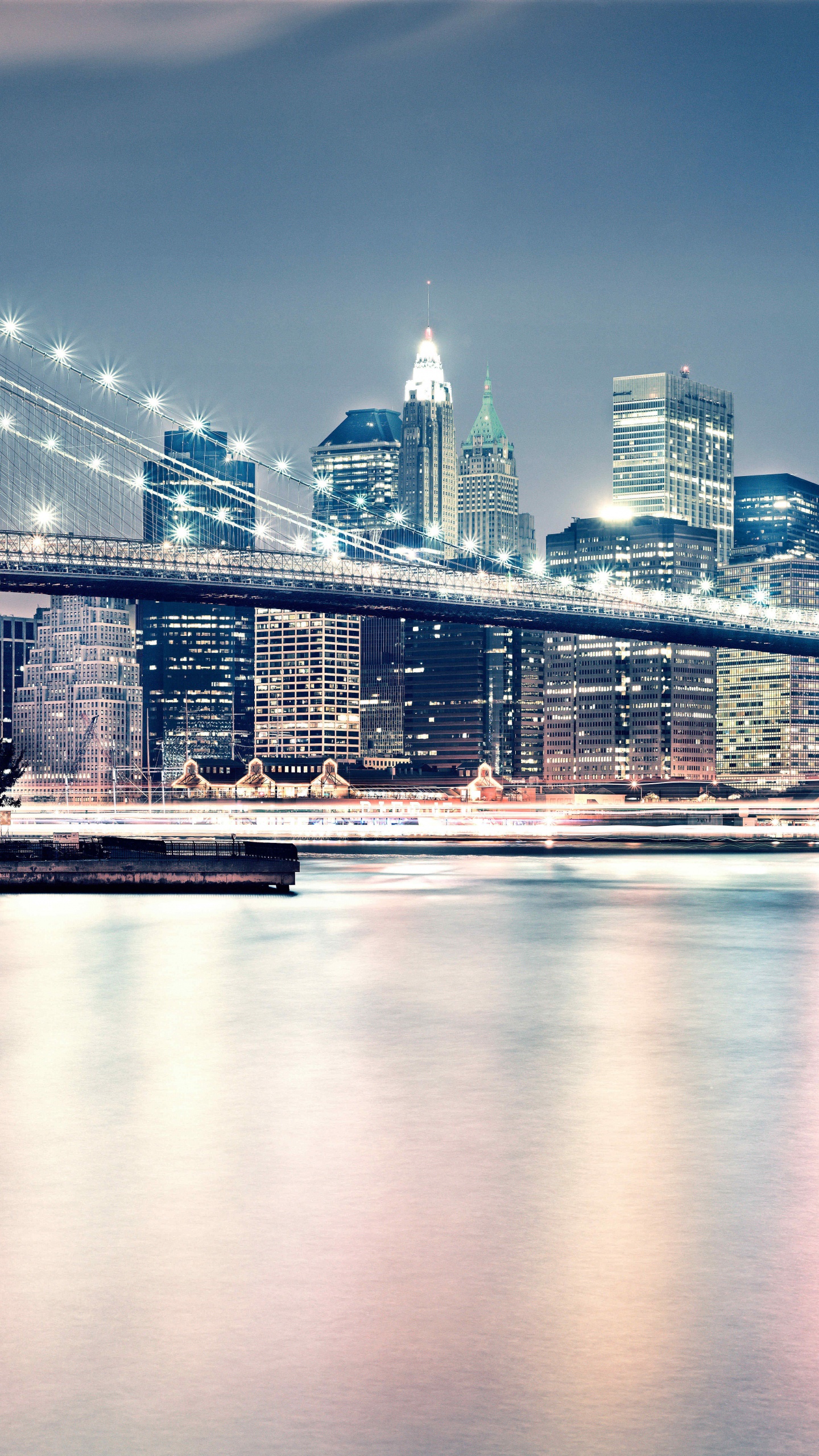 布鲁克林大桥, 城市景观, 城市, 反射, 天际线 壁纸 1440x2560 允许