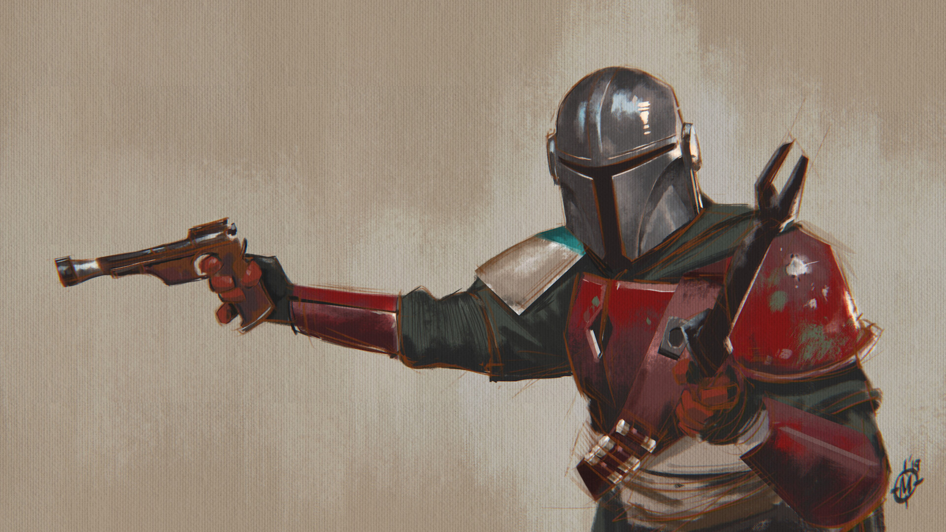 Star Wars, The Mandalorian, Grogu, Art, Armure. Wallpaper in 1920x1080 Resolution