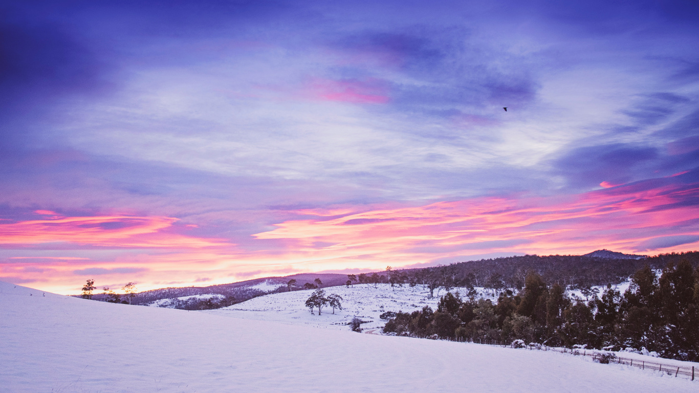 Schnee, Naturlandschaft, Winter, Cloud, Pink. Wallpaper in 1366x768 Resolution