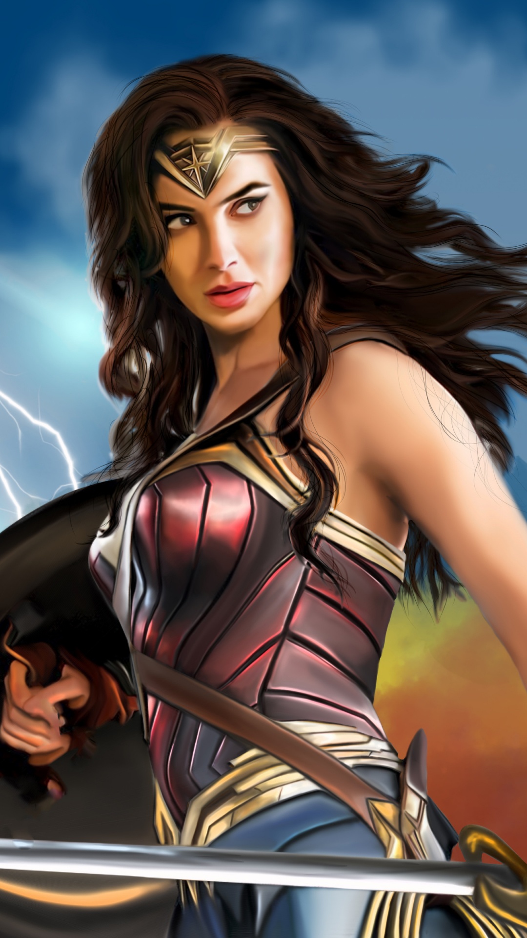 Gal Gadot, la Mujer Maravilla, La Mujer Maravilla 1984, Fan Art, Arte. Wallpaper in 1080x1920 Resolution