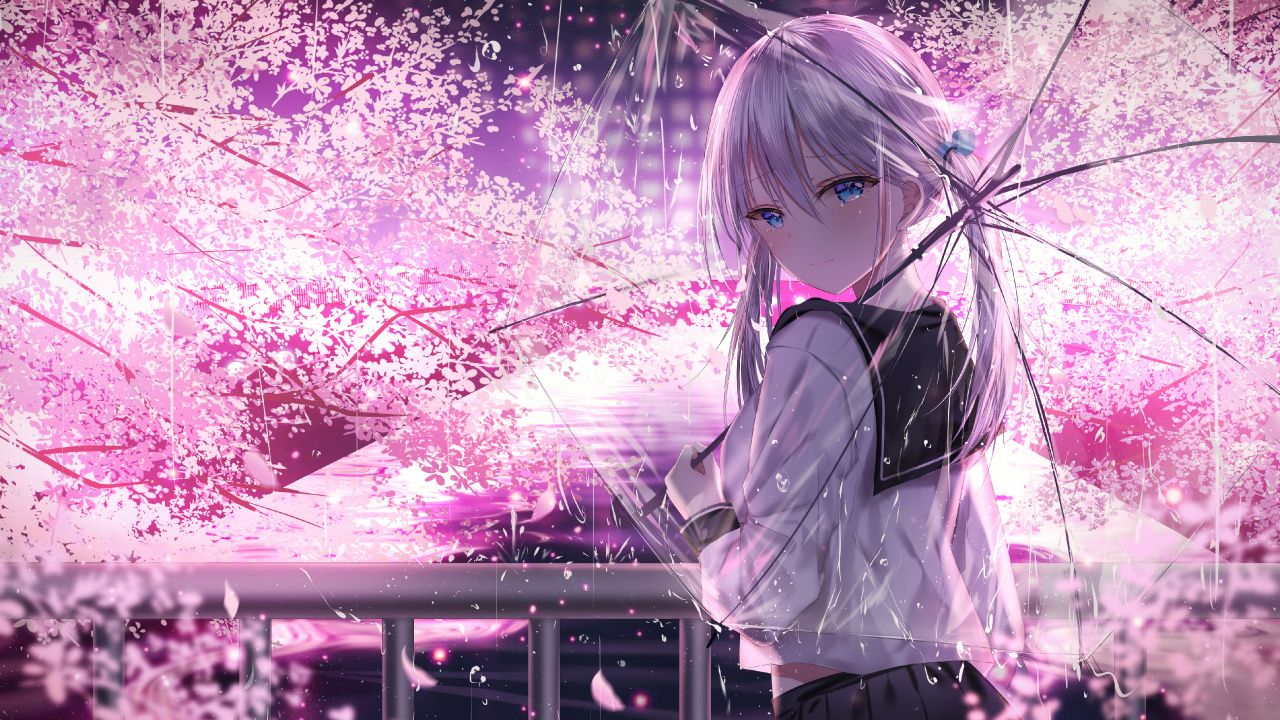 Femme en Uniforme Scolaire Blanc et Noir Debout Sous un Arbre de Fleurs de Cerisier Rose Pendant la Journée. Wallpaper in 1280x720 Resolution