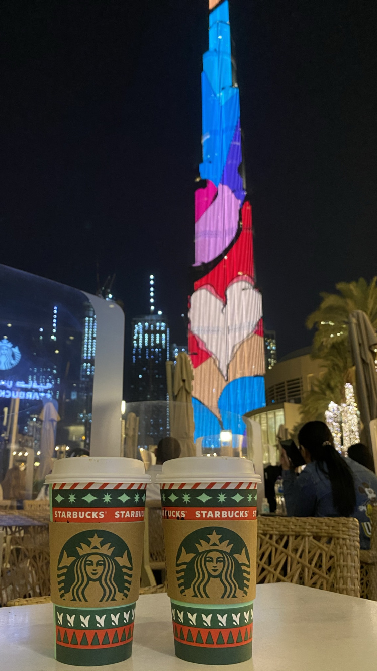 Dubai, Burj Khalifa, Starbucks Logo Change, Night, Drinkware. Wallpaper in 750x1334 Resolution