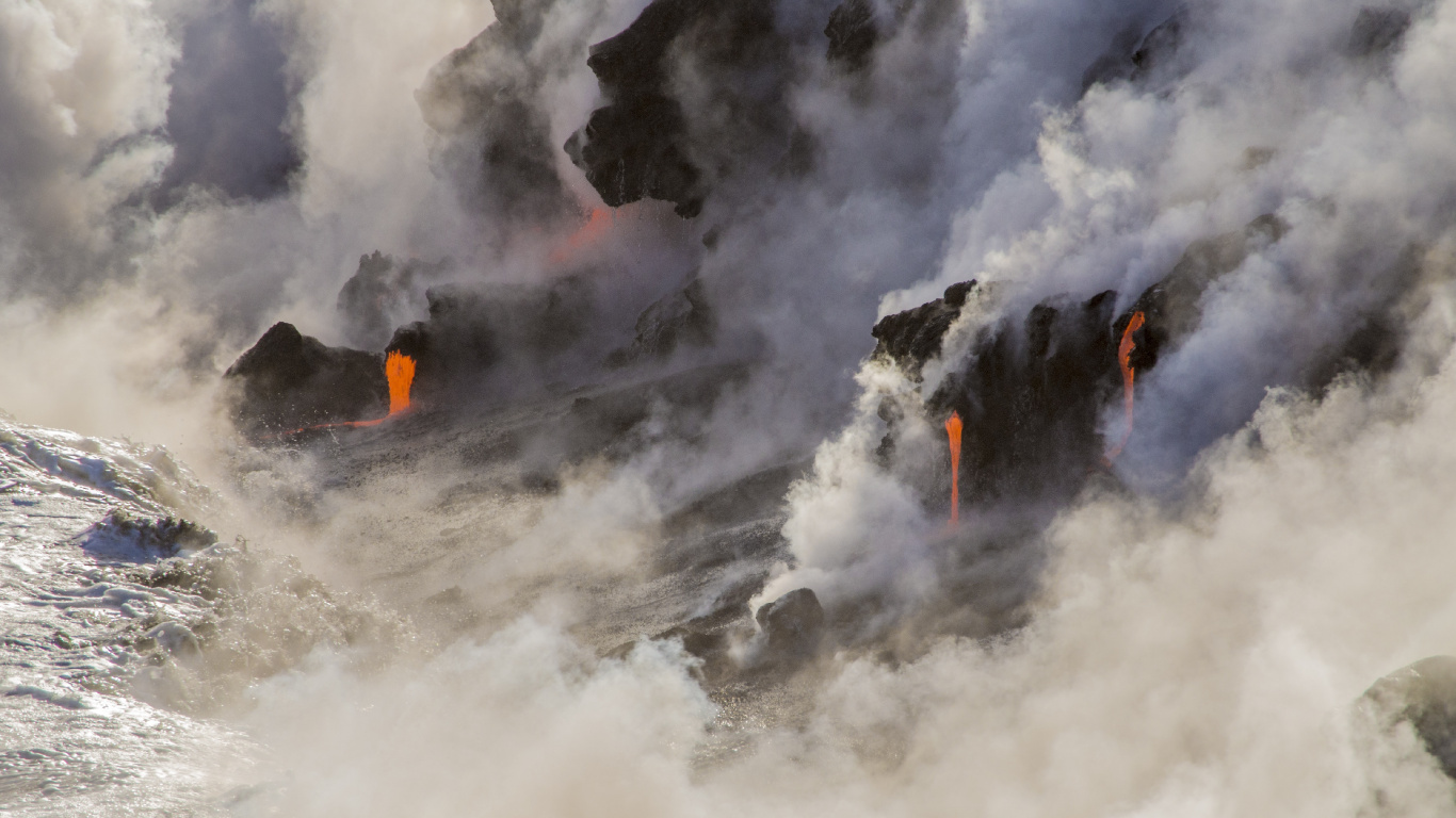 White Clouds Over Body of Water. Wallpaper in 1366x768 Resolution