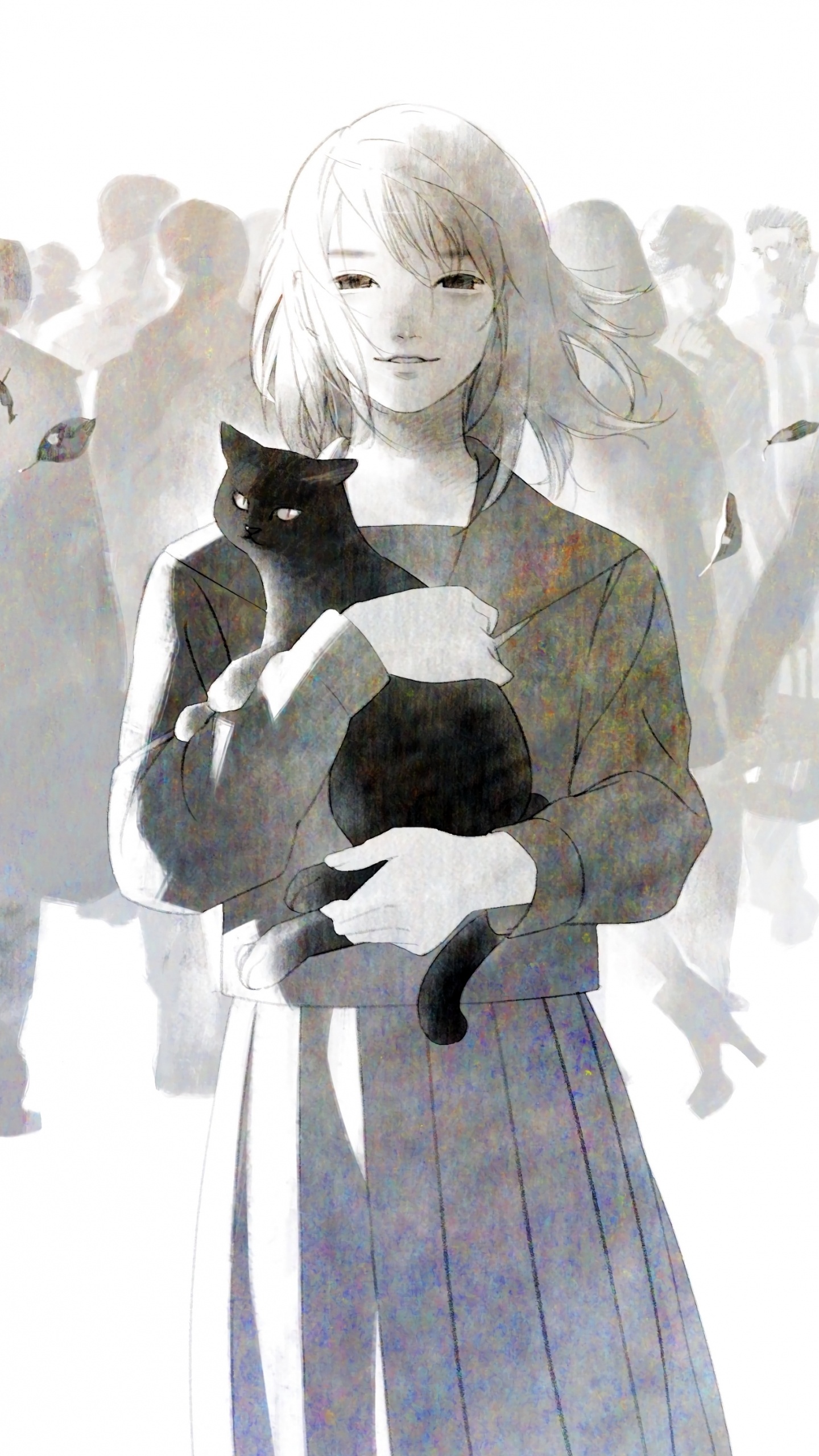 Femme en Robe Noire et Blanche Illustration. Wallpaper in 1440x2560 Resolution