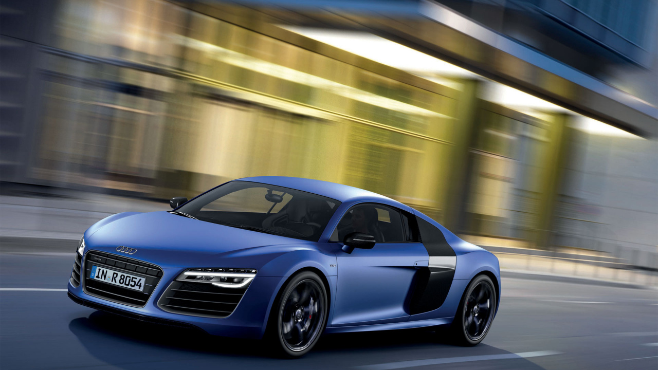 Blue Audi r 8 on Road. Wallpaper in 1280x720 Resolution