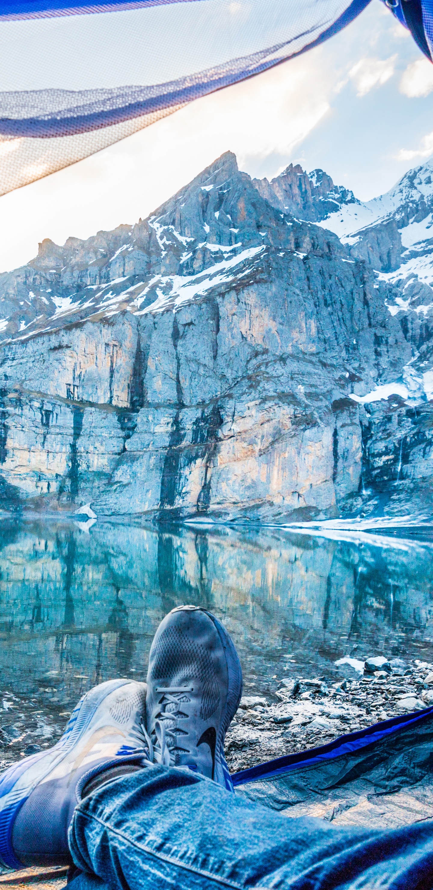 Tent, Camping, Blue, Water, Glacial Landform. Wallpaper in 1440x2960 Resolution