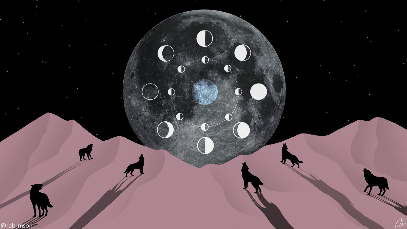 Moon, World, Nature, Art, Cartoon. Wallpaper in 1366x768 Resolution