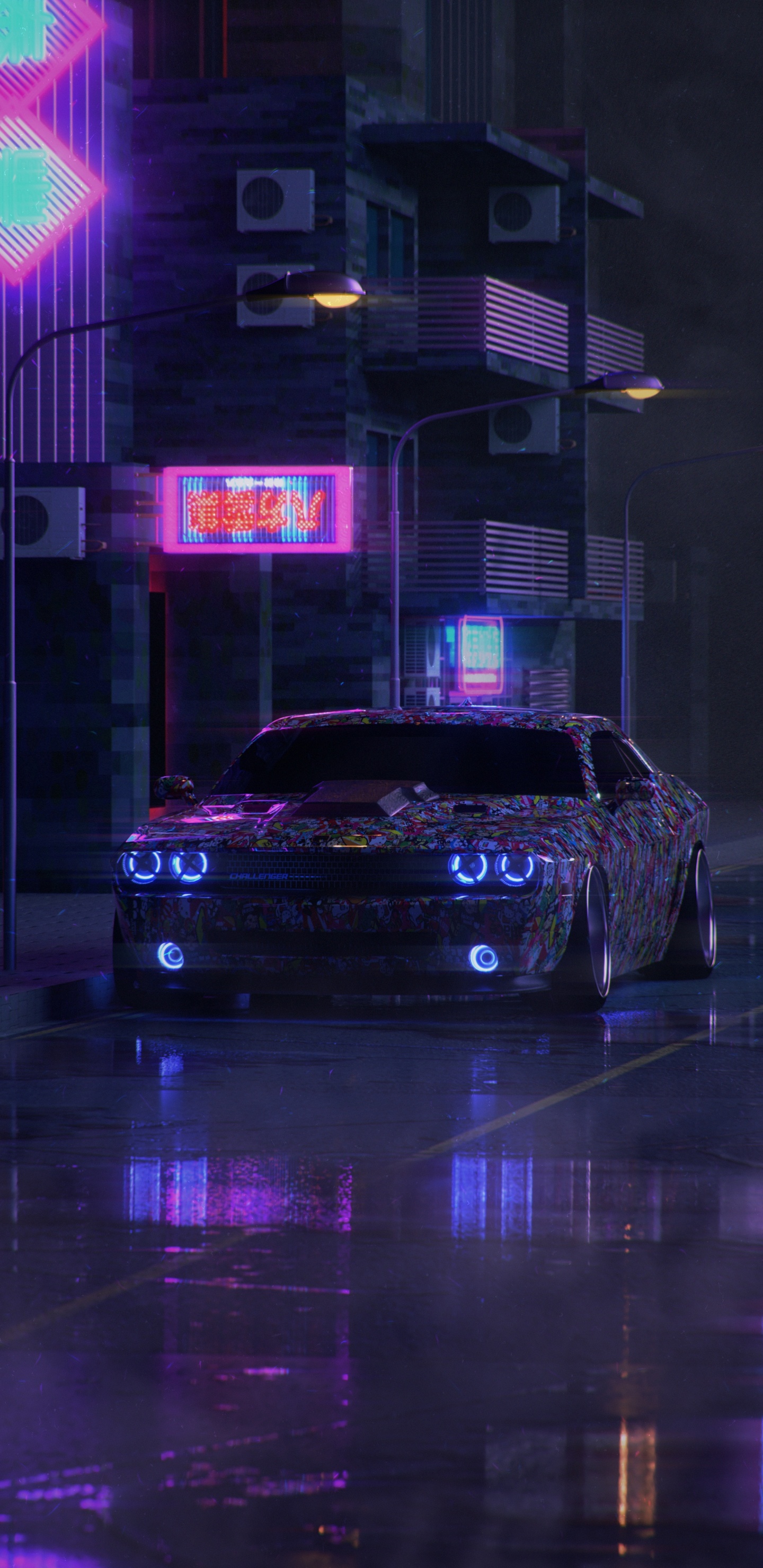 Dodge Challenger, Ford Mustang, Chrysler Néon, Dodge, Pneu. Wallpaper in 1440x2960 Resolution