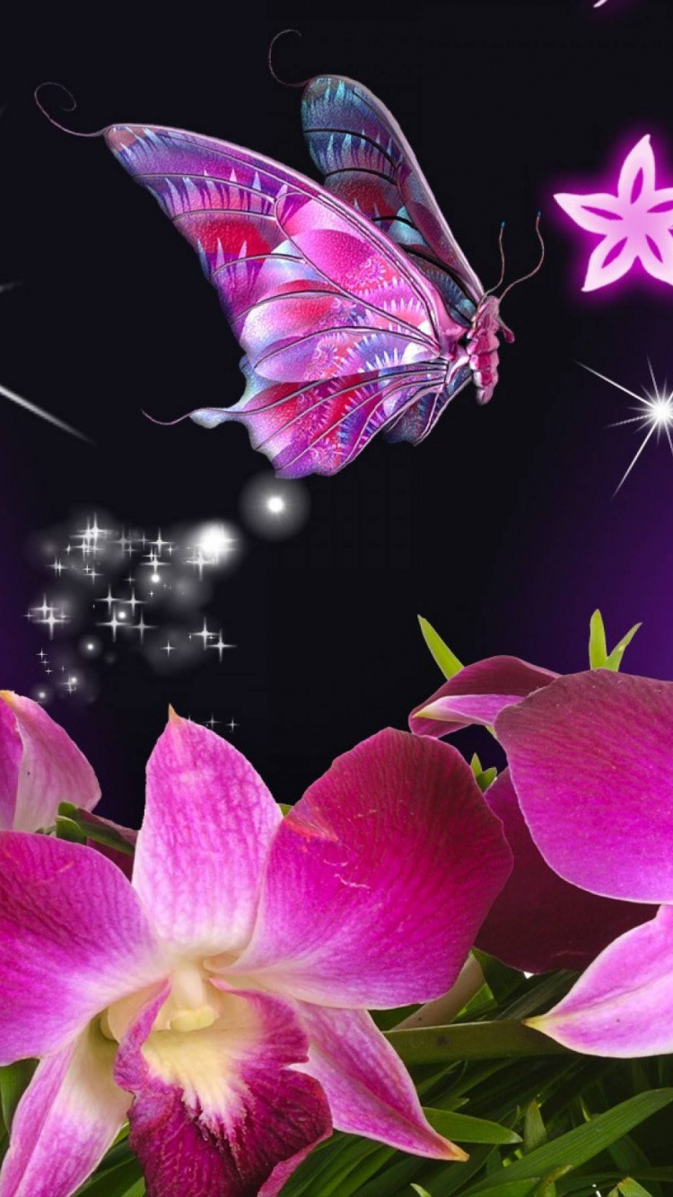 Purple and White Moth on Purple Flower. Wallpaper in 750x1334 Resolution