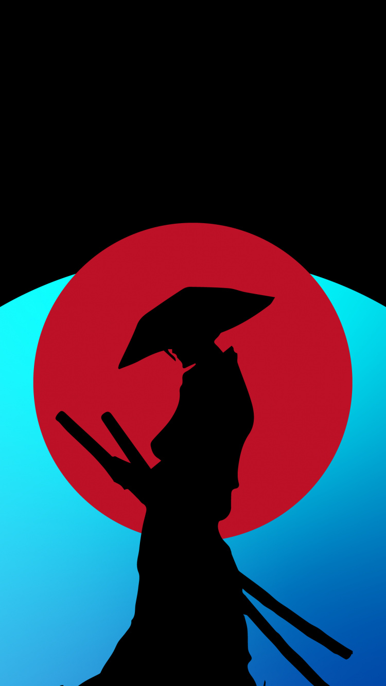 Samurai, Samurai Phone, Graphics, Carmine, Silhouette. Wallpaper in 750x1334 Resolution