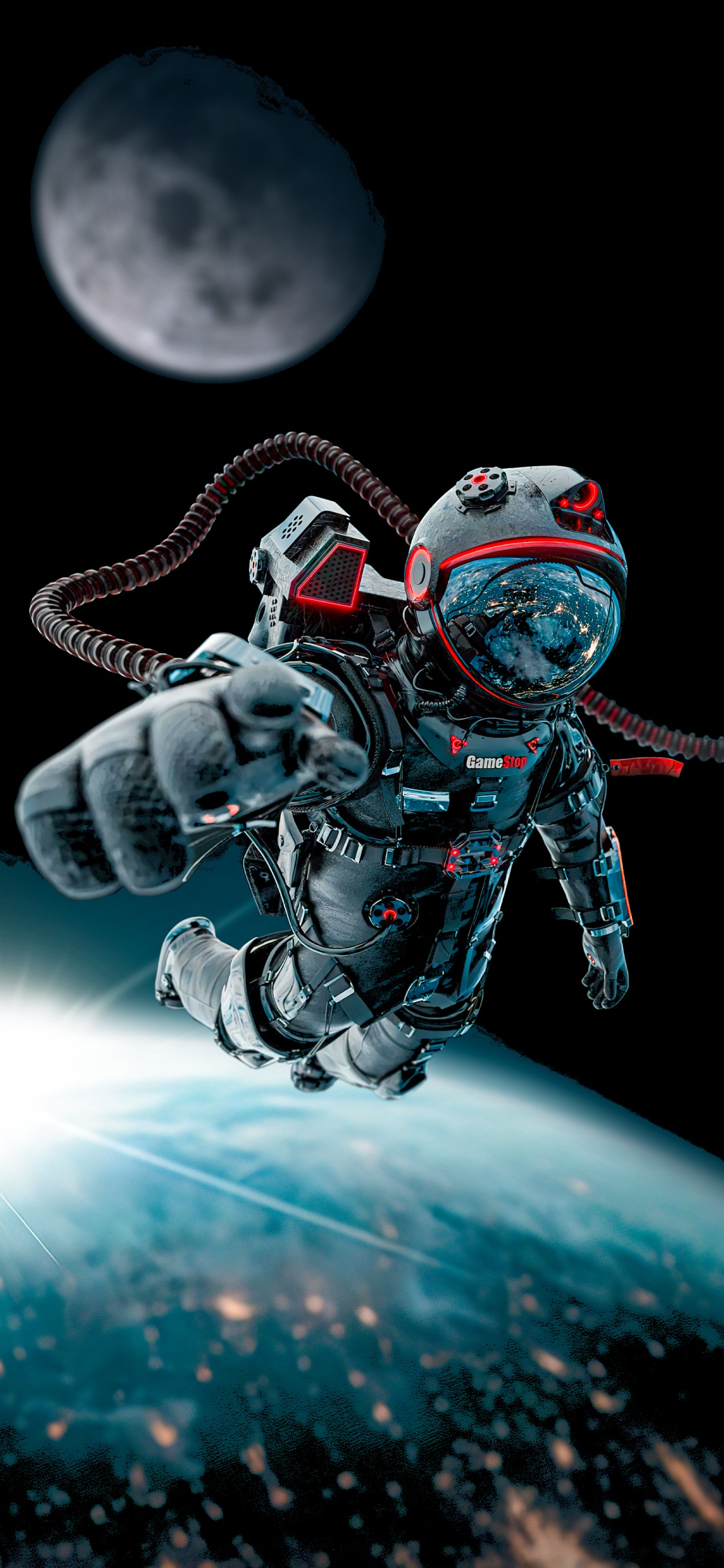 Astronaut, Helmet, Space, Automotive Tire, Illustration. Wallpaper in 1125x2436 Resolution
