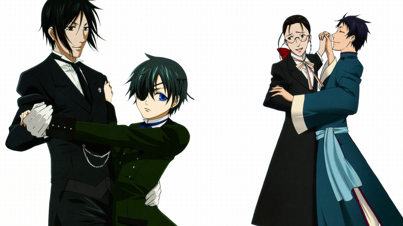 2 Male Anime Characters in Black Suit. Wallpaper in 1366x768 Resolution