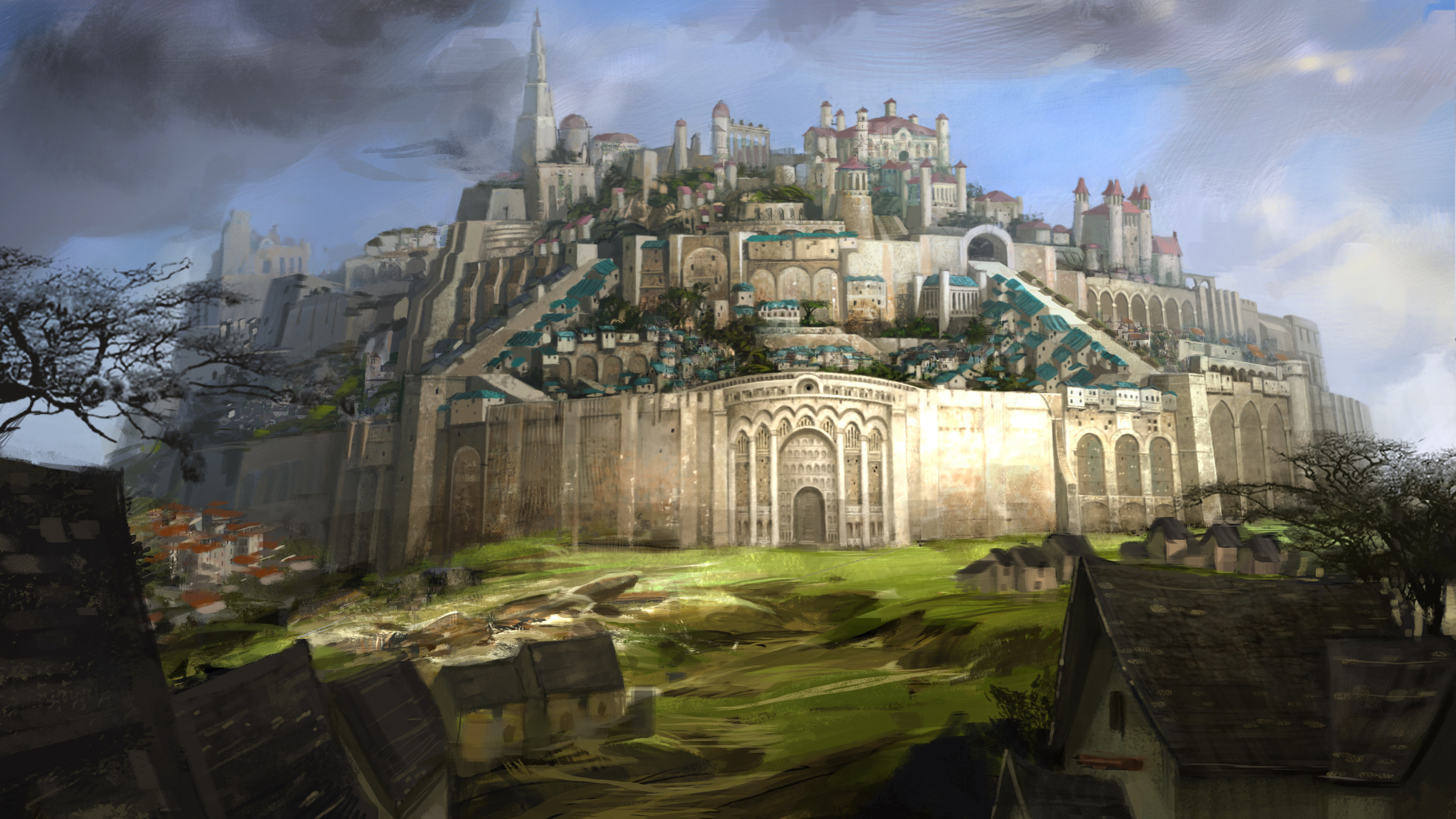 激战2, 幻想, 中世纪建筑风格, 城堡, 庄家 壁纸 2560x1440 允许