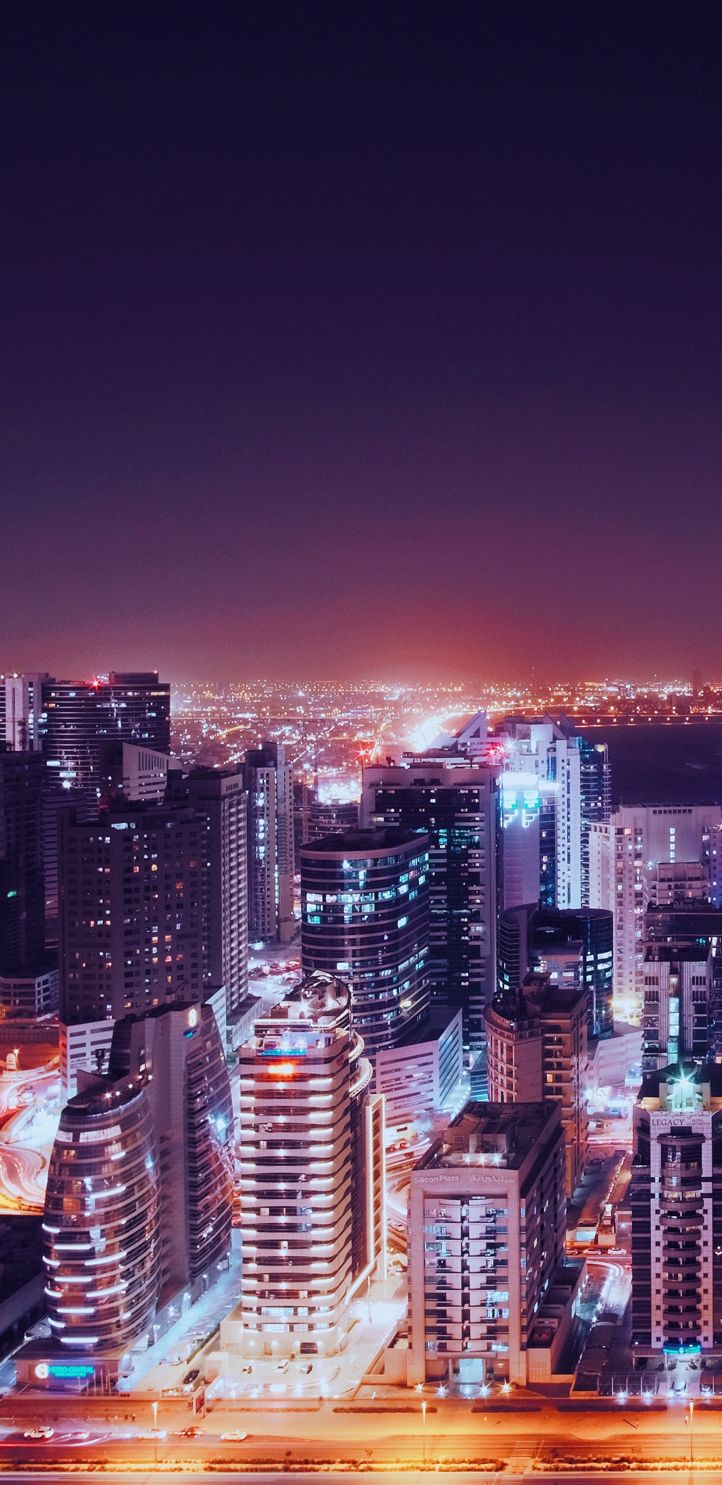 Skyline Der Stadt Bei Nacht Night. Wallpaper in 1440x2960 Resolution