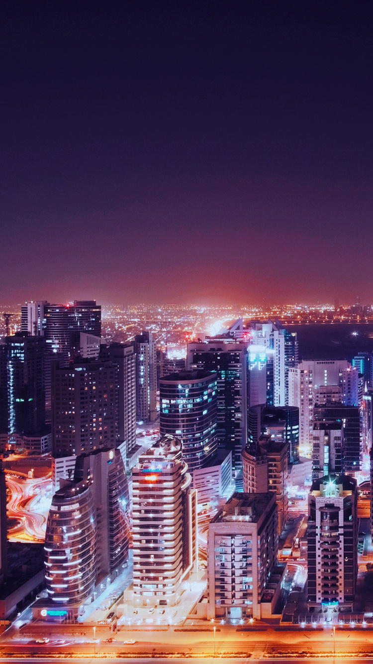 Skyline Der Stadt Bei Nacht Night. Wallpaper in 750x1334 Resolution