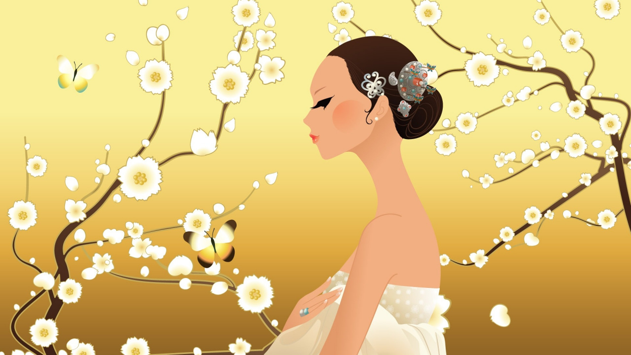 Woman in White Dress Illustration. Wallpaper in 1280x720 Resolution