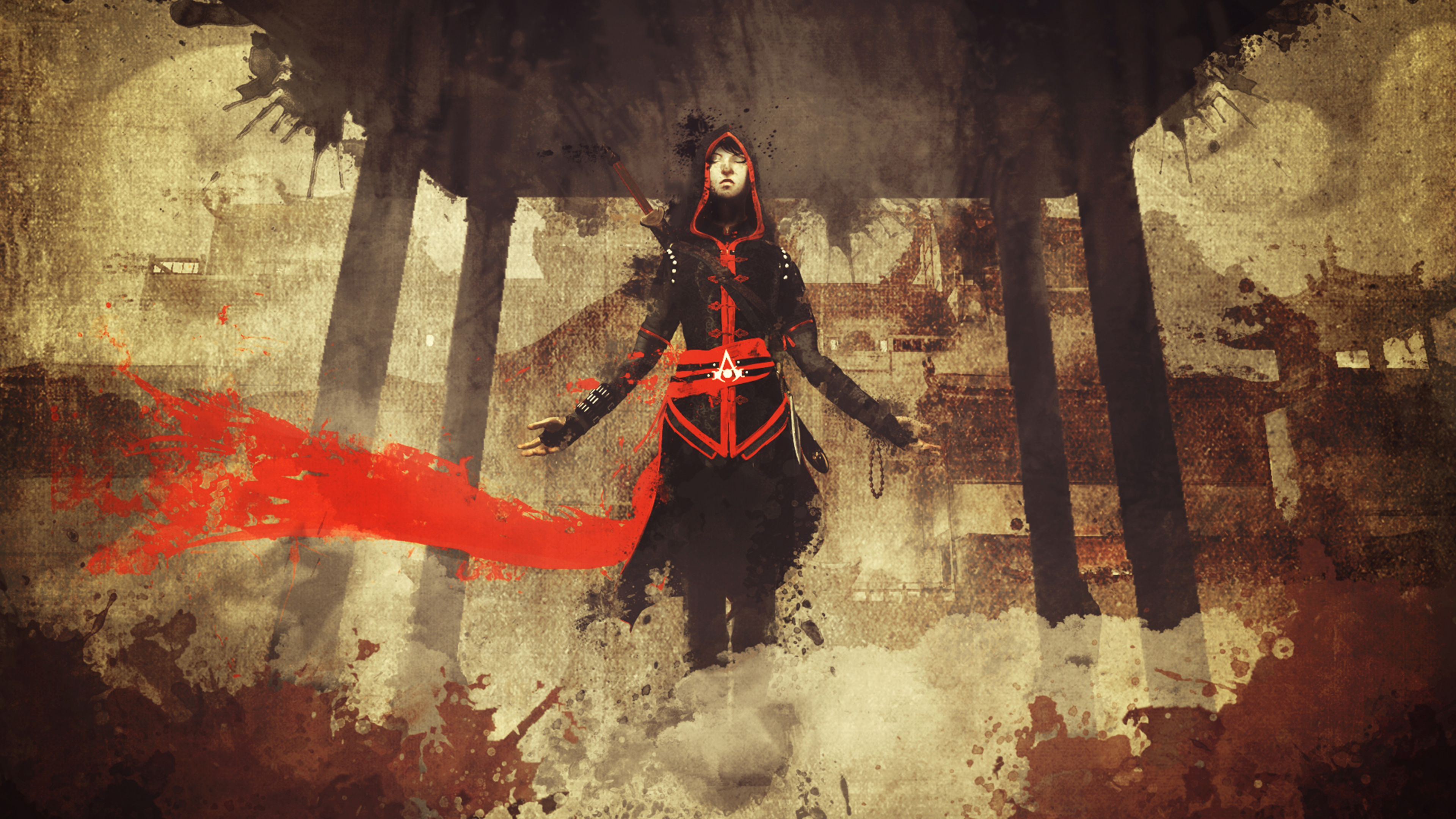 Rojo, Arte, Assassins Creed Chronicles China, Artes Creativas, Juego de Plataformas. Wallpaper in 3840x2160 Resolution