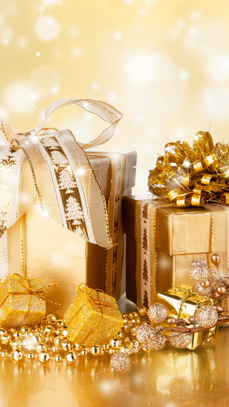 Regalo, El Día De Navidad, Oro, Decoración de la Navidad, Metal. Wallpaper in 750x1334 Resolution