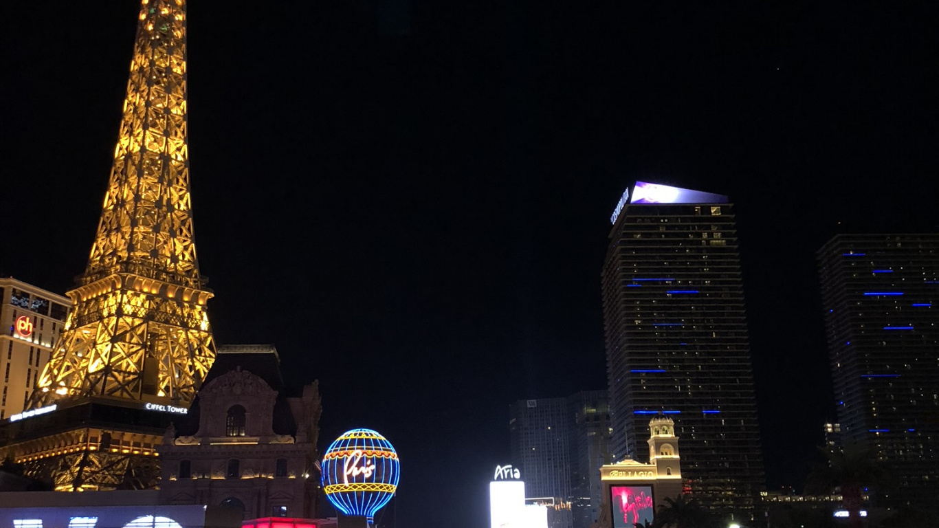 Las Vegas, Unis, Paris Las Vegas, Tour Eiffel, Nuit. Wallpaper in 1366x768 Resolution