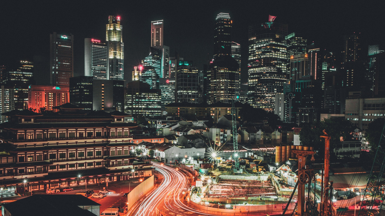 City Buildings During Night Time. Wallpaper in 1280x720 Resolution