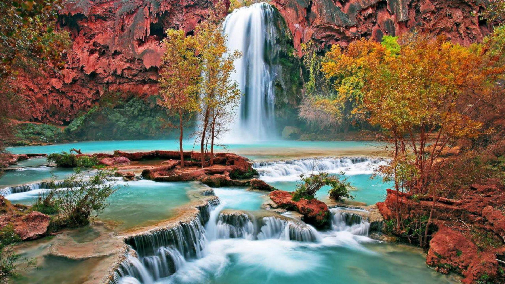 Waterfalls in The Middle of The Forest. Wallpaper in 1920x1080 Resolution