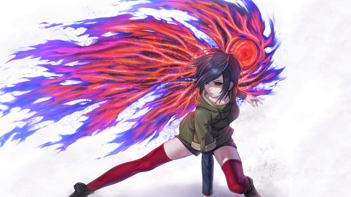 Femme en Chemise Verte et Short Noir Personnage Anime. Wallpaper in 1366x768 Resolution