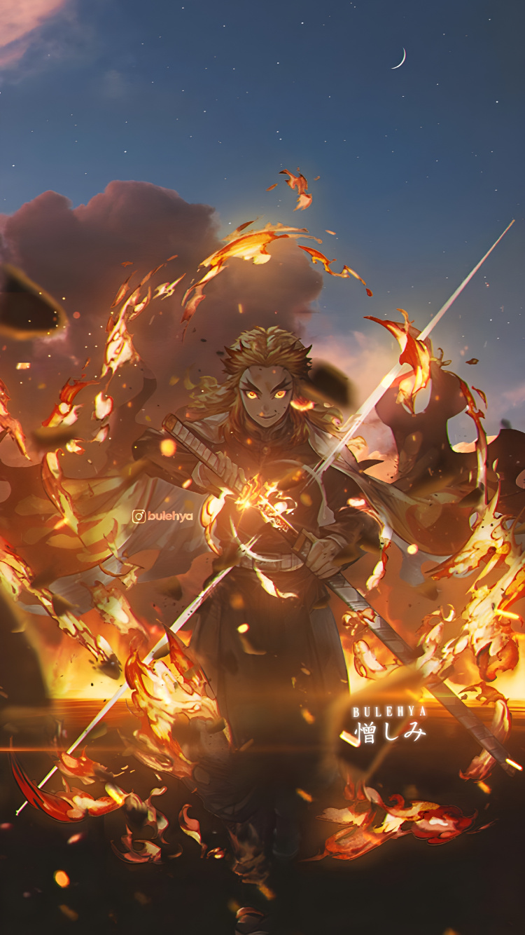 Anime, Kyojuro Rengoku Tiger, Bulehya Rengoku, Tanjiro Kamado, Kyjur Rengoku. Wallpaper in 750x1334 Resolution