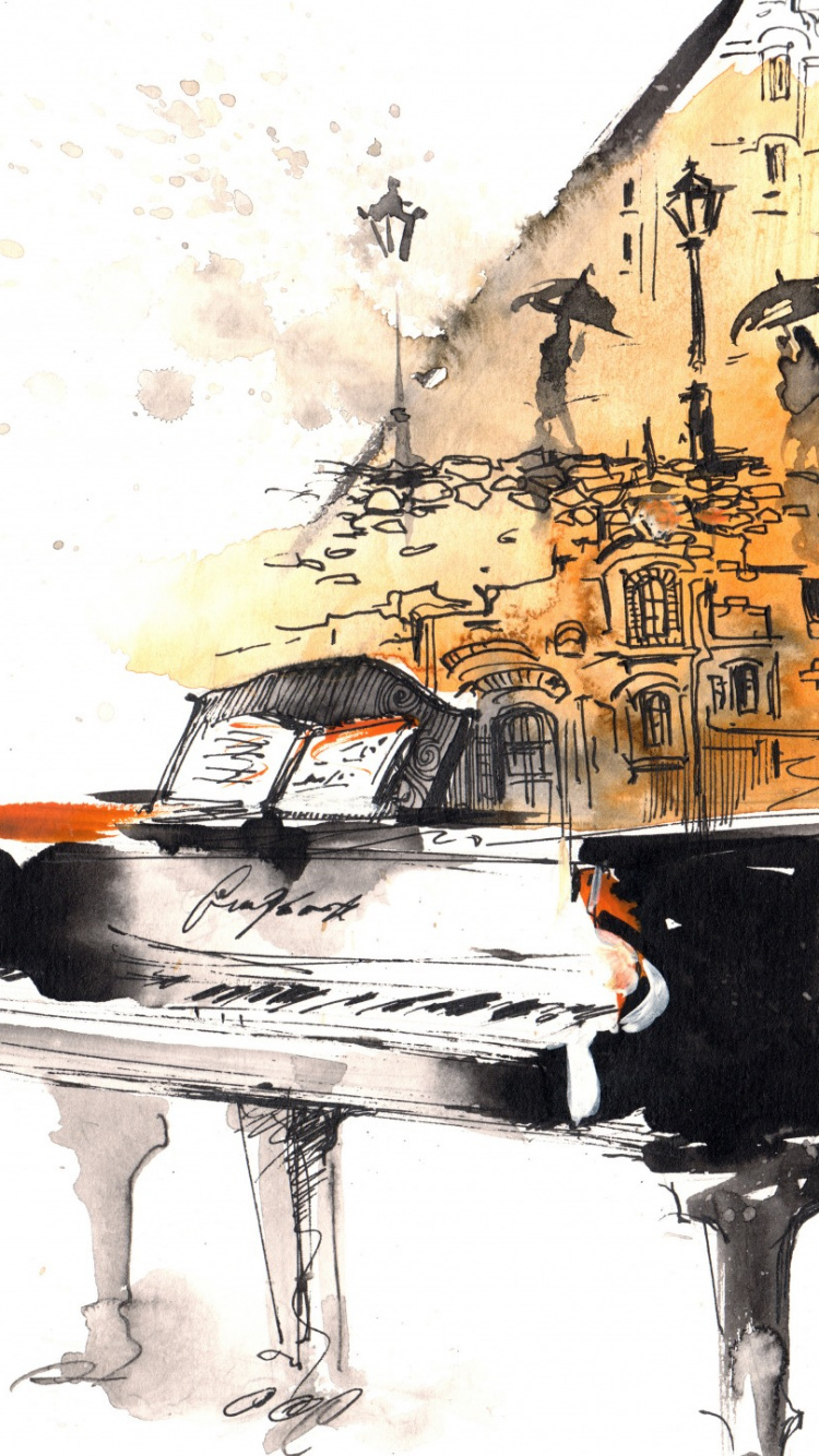 Piano, Peinture à L'aquarelle, Art, Illustration, Dessin. Wallpaper in 750x1334 Resolution