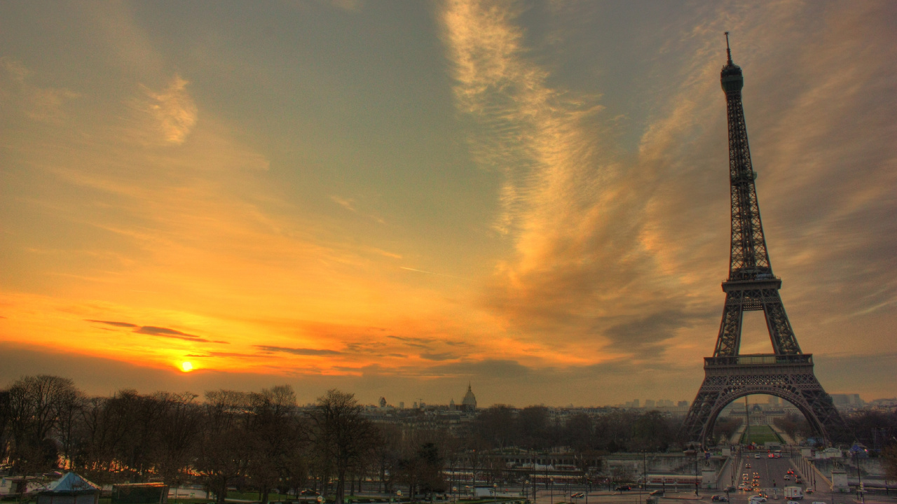 Silhouette of Tower During Sunset. Wallpaper in 1280x720 Resolution