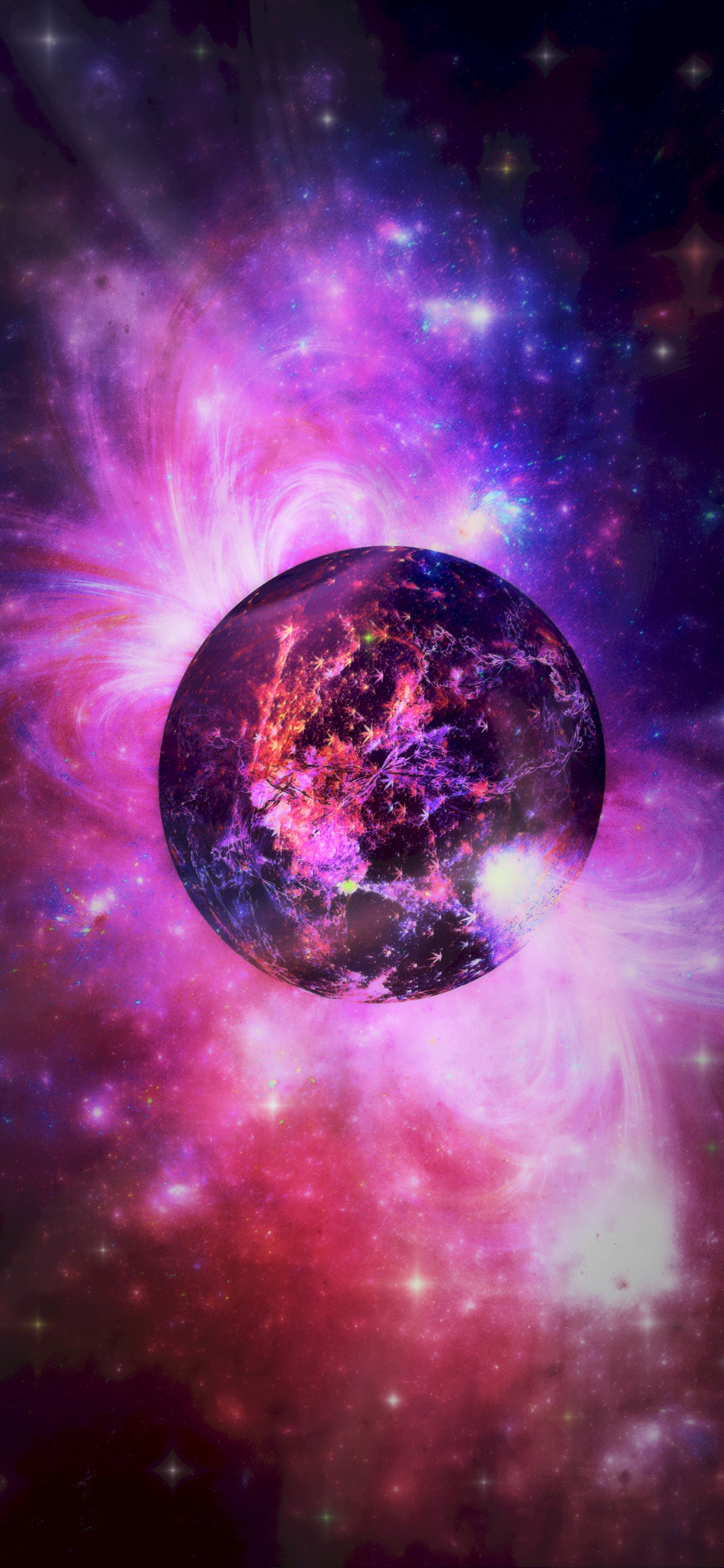 Illustration de la Planète Violette et Bleue. Wallpaper in 1242x2688 Resolution