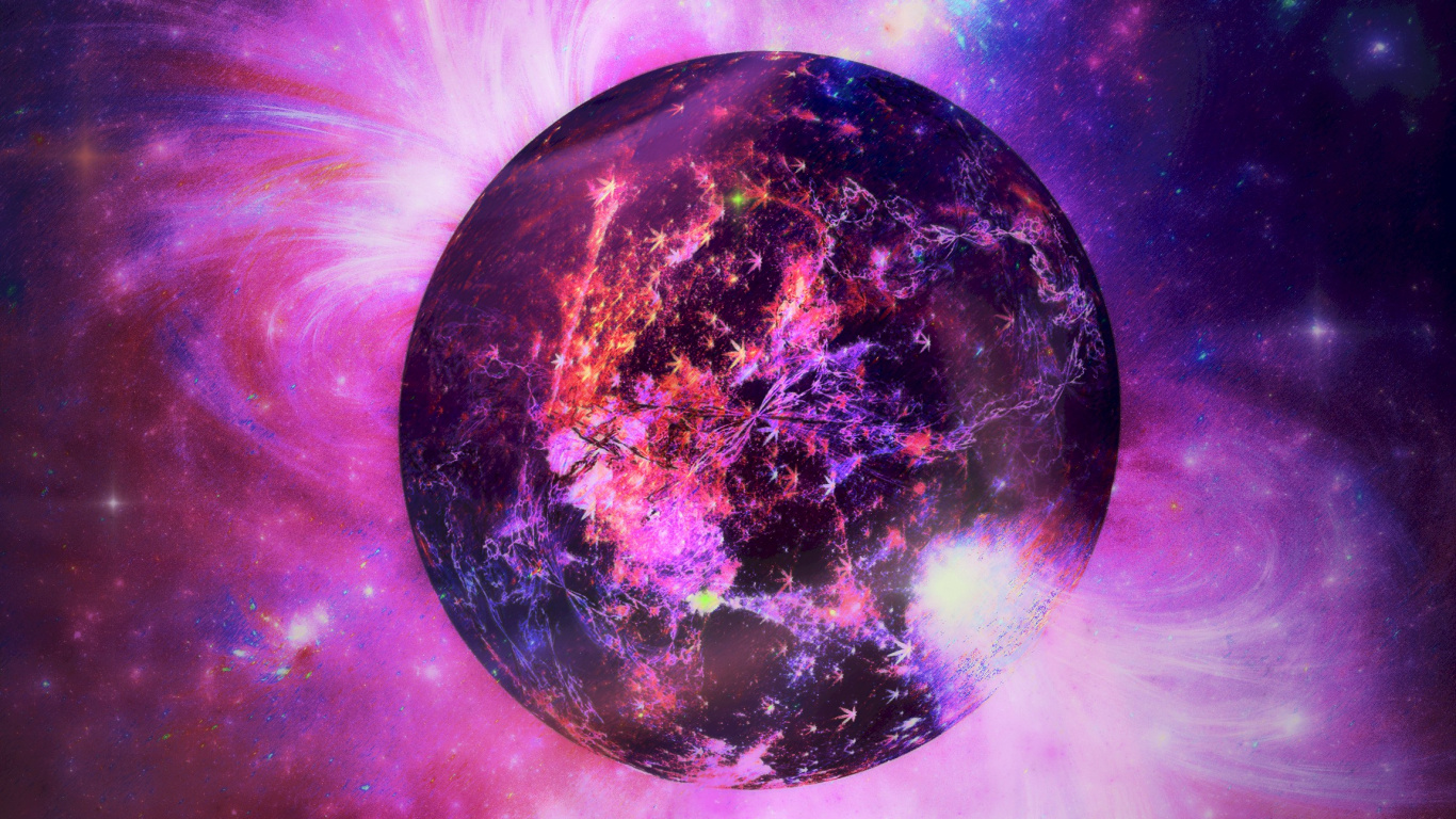 Illustration de la Planète Violette et Bleue. Wallpaper in 1366x768 Resolution