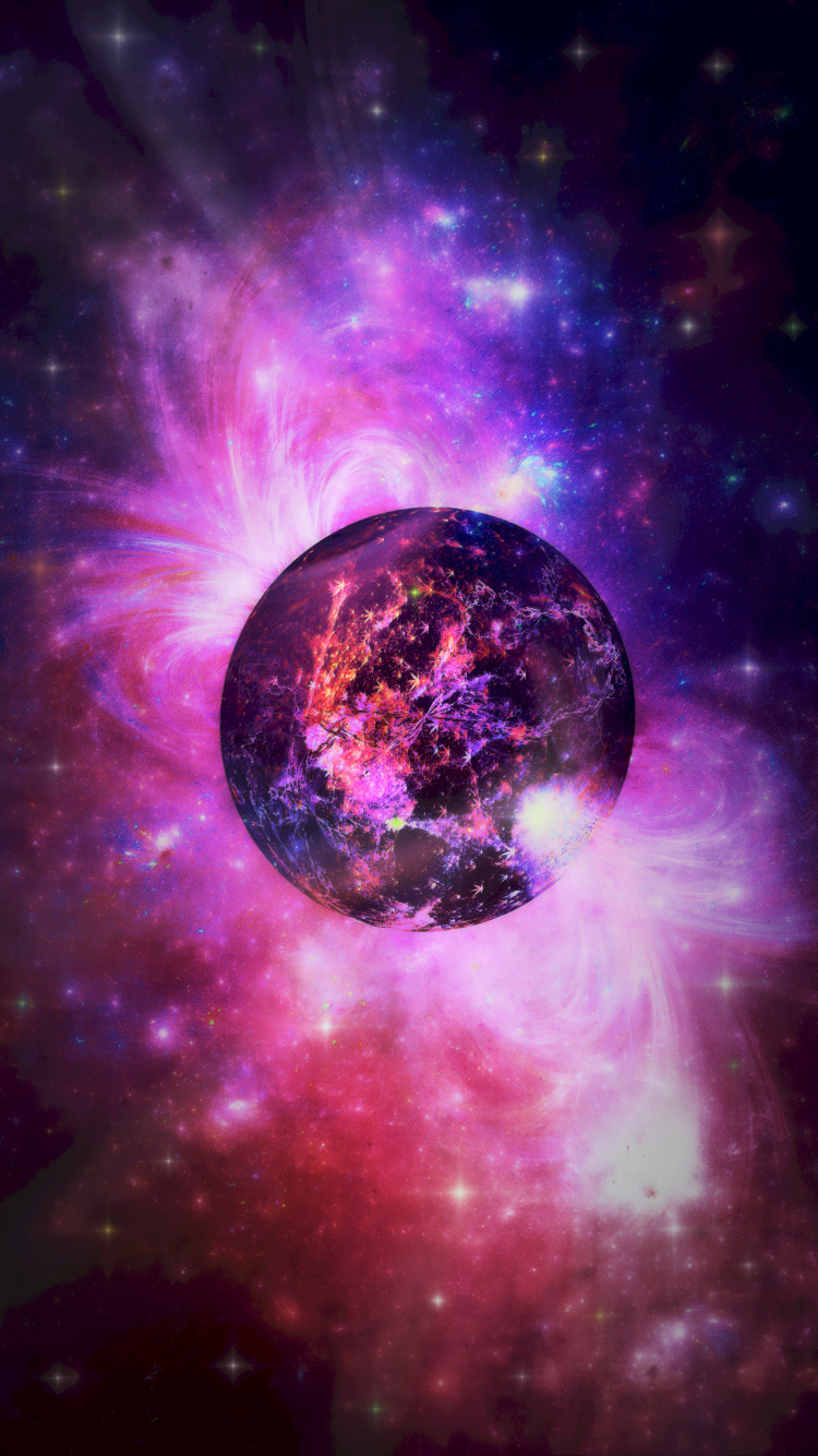 Illustration de la Planète Violette et Bleue. Wallpaper in 750x1334 Resolution