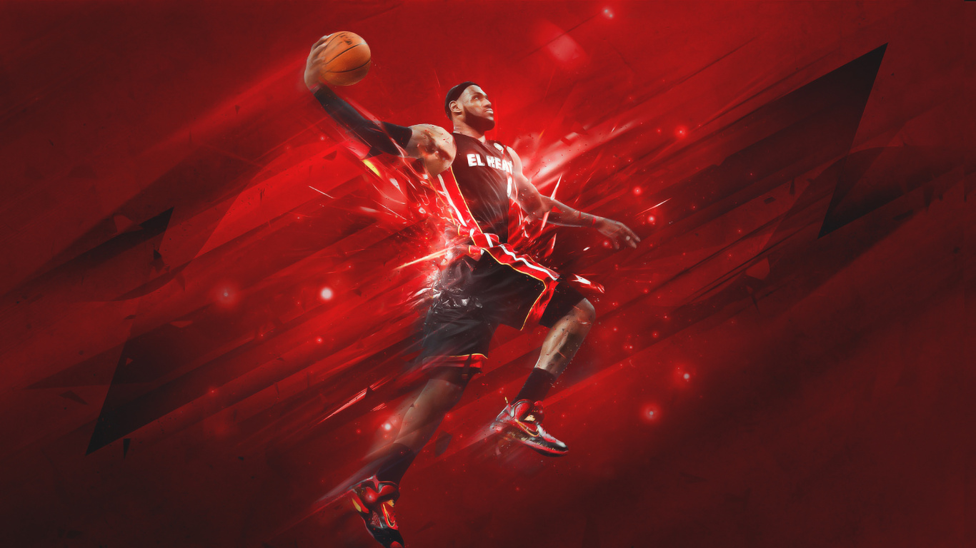 Mann in Rotem Jersey-Hemd Und Blauer Jeans Mit Basketball. Wallpaper in 1366x768 Resolution